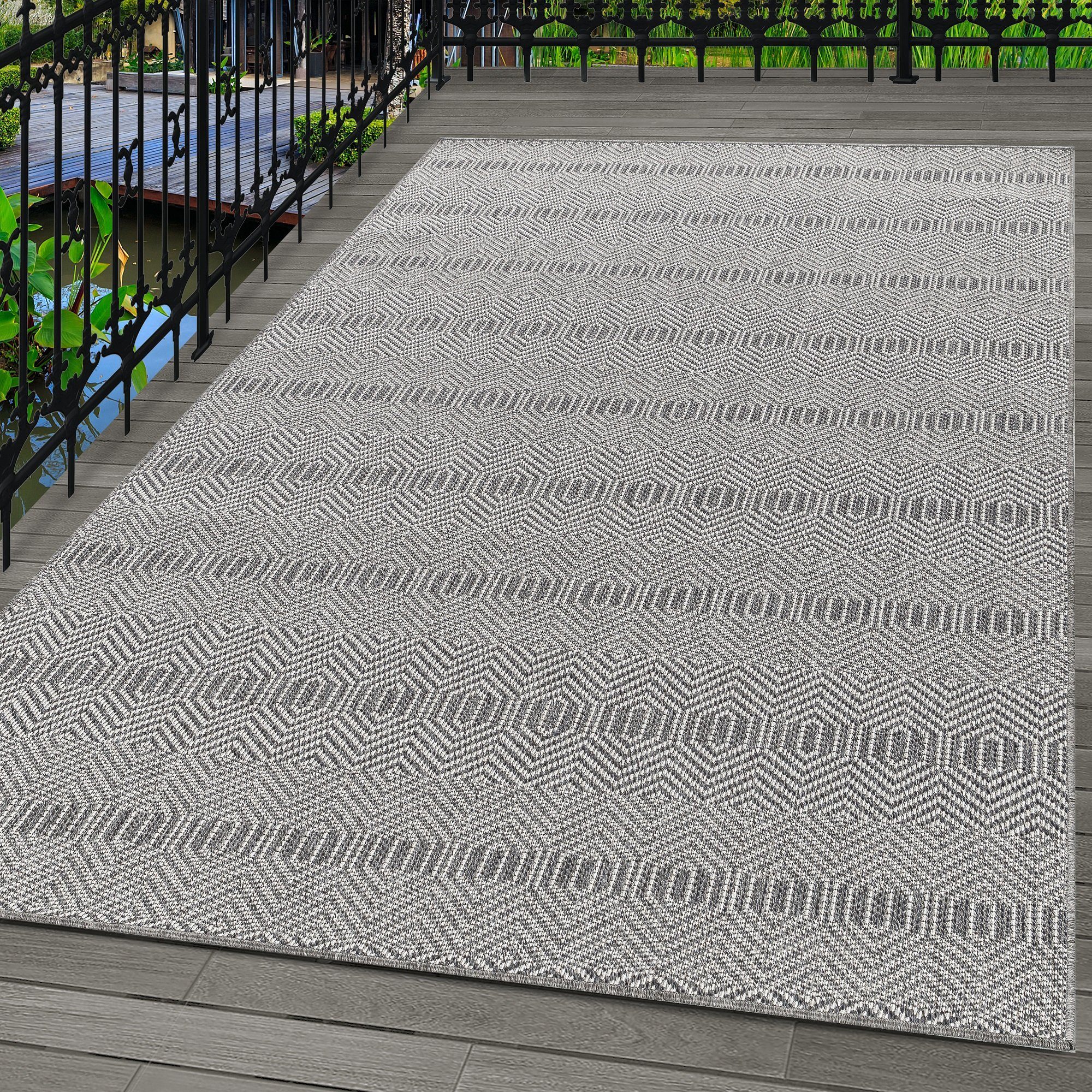 Outdoorteppich Boho-Design, Carpetsale24, Läufer, Höhe: 7 mm, Outdoor Teppich Boho Design Wetterfest für Terrasse Balkon Küche