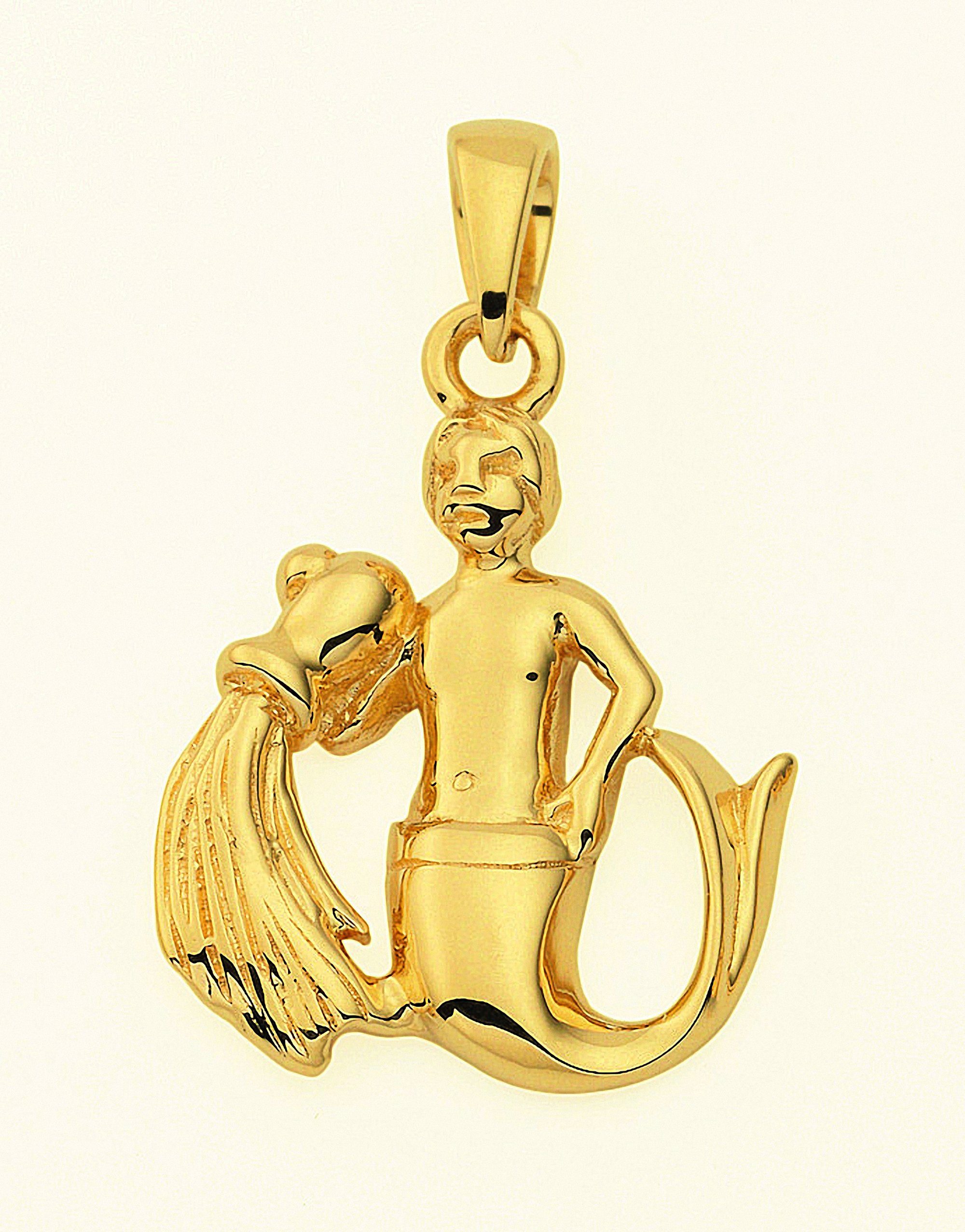 Kettenanhänger Damen & Herren 585 Gold Sternzeichen Anhänger Wassermann