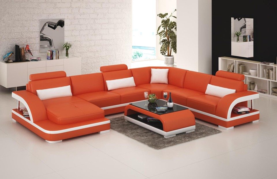 Xlmoebel Wohnlandschaft XLMOEBEL Ledersofa in Weiß mit USB-Funktion und Bettfunktion, Wohnlandschaft 4 Teile, Made in Europa
