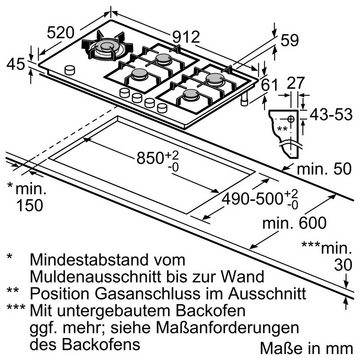 SIEMENS Gas-Kochfeld iQ700 ER9A6SD70, Dual-Wokbrenner, Topfträger aus Gusseisen, Glaskeramikoberfläche