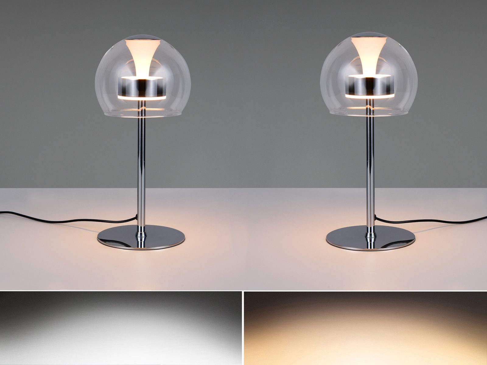 TRIO Leuchten LED Nachttischlampe, Dimmfunktion Memory Funktion, LED fest integriert, warmweiß, neutralweiß, 2er Set Tischlampe-n Bauhaus Pilzlampe-n für Fensterbank, Höhe 35cm