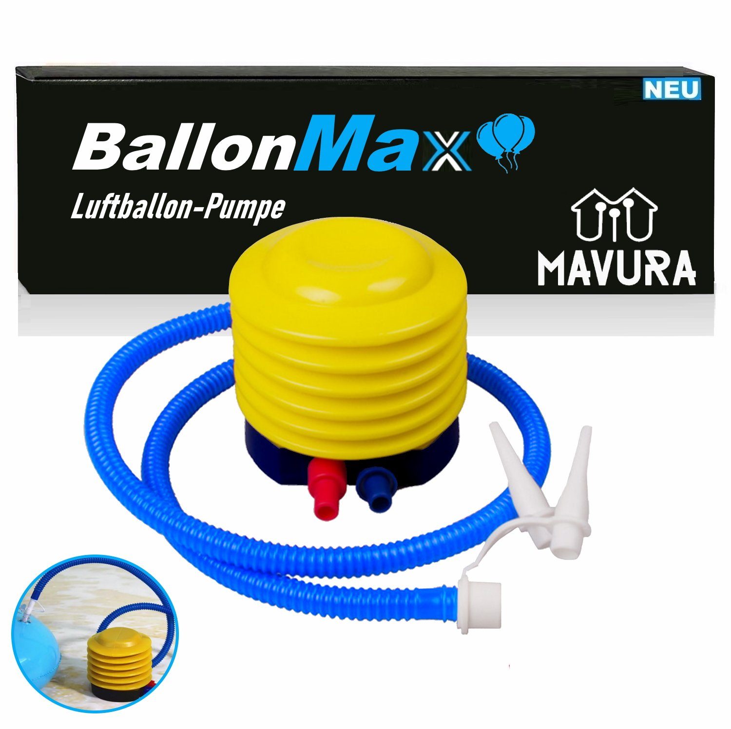 MAVURA Fußpumpe BallonMax Fuß Pumpe Luftpumpe Tretpumpe Blasebalg, für Luftballon Luftmatratze Sporgeräte & mehr