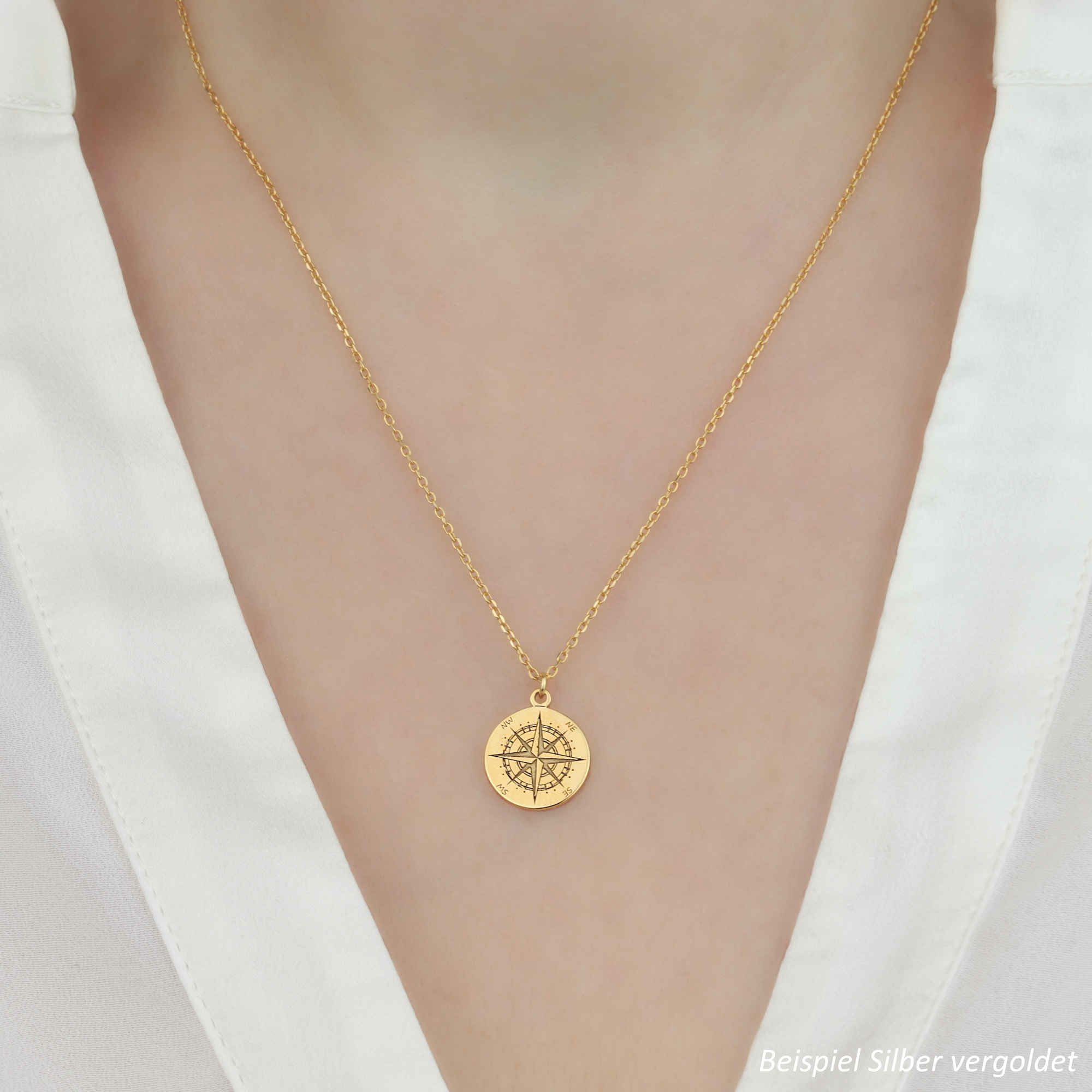 SCHOSCHON Kette mit Anhänger Halskette Kompass Anhänger 925 Silber mini ø 1 günstig online kaufen