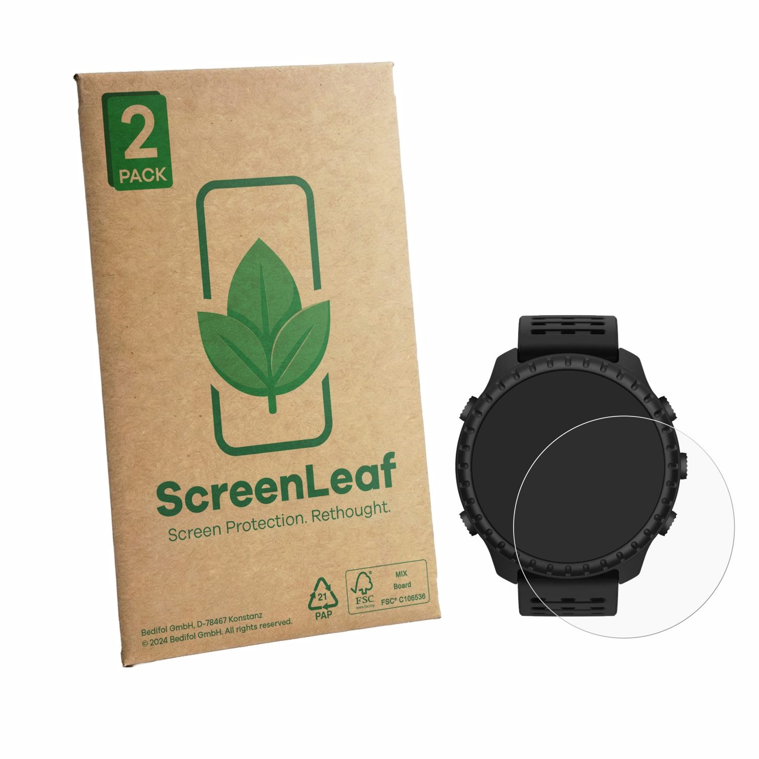 ScreenLeaf Displayschutzfolie Schutzfolie für Suunto Core 2, 2 Stück, Displayschutz Schutz Folie Klar Transparent