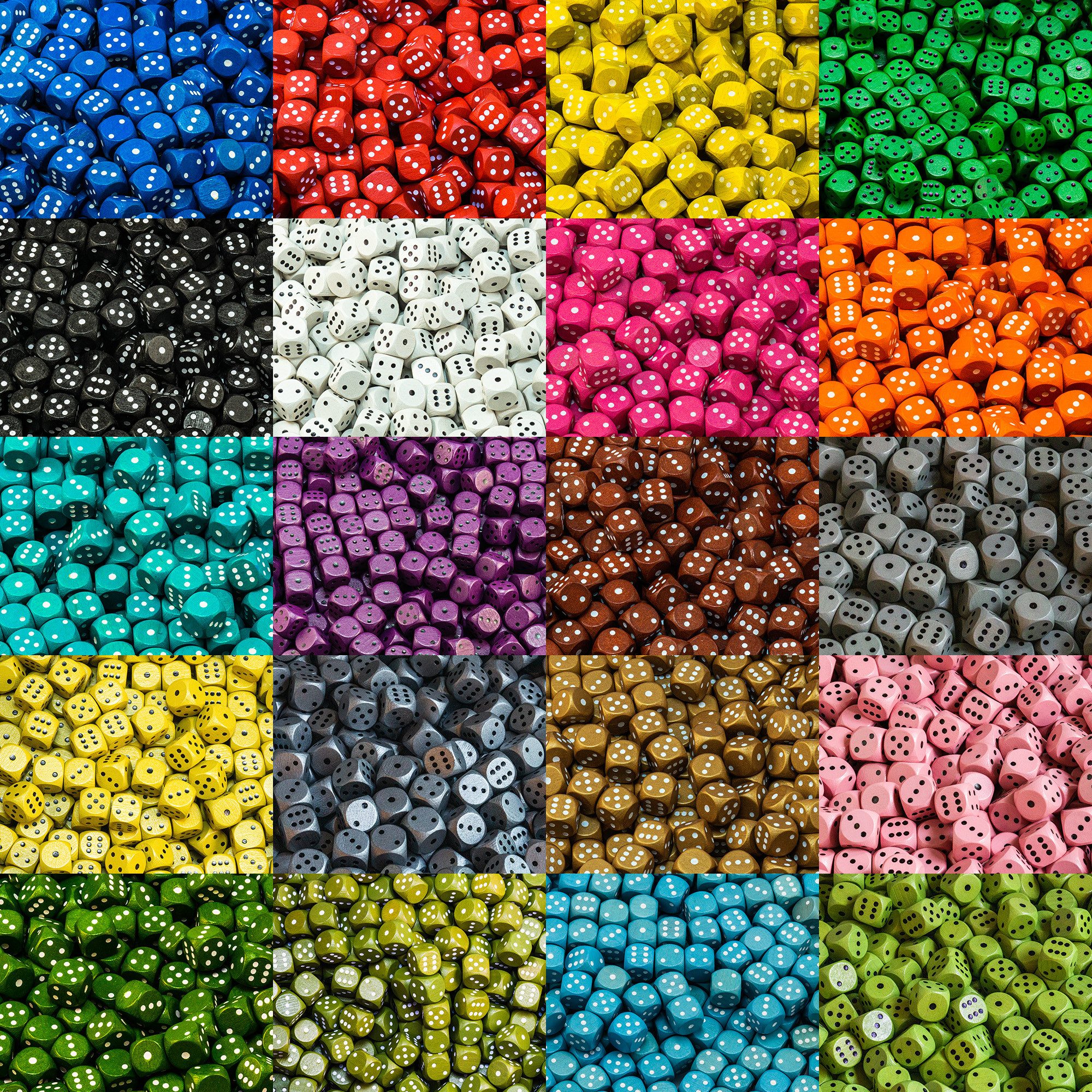 Waldfelsen Spiel – 2-100 Spielwürfel (16 mm) aus Holz, Augenwürfel, Würfel, Würfelset, Spielmaterial, Verschiedene Farben