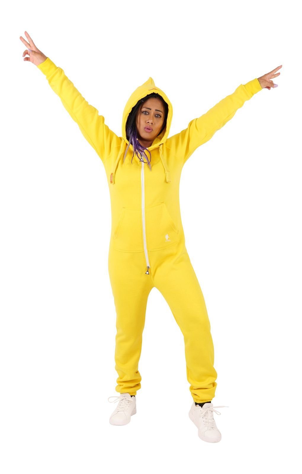 (1-tlg) Jumpsuit und Eingrifftaschen Kapuze Damen mit O'Poppy gelb