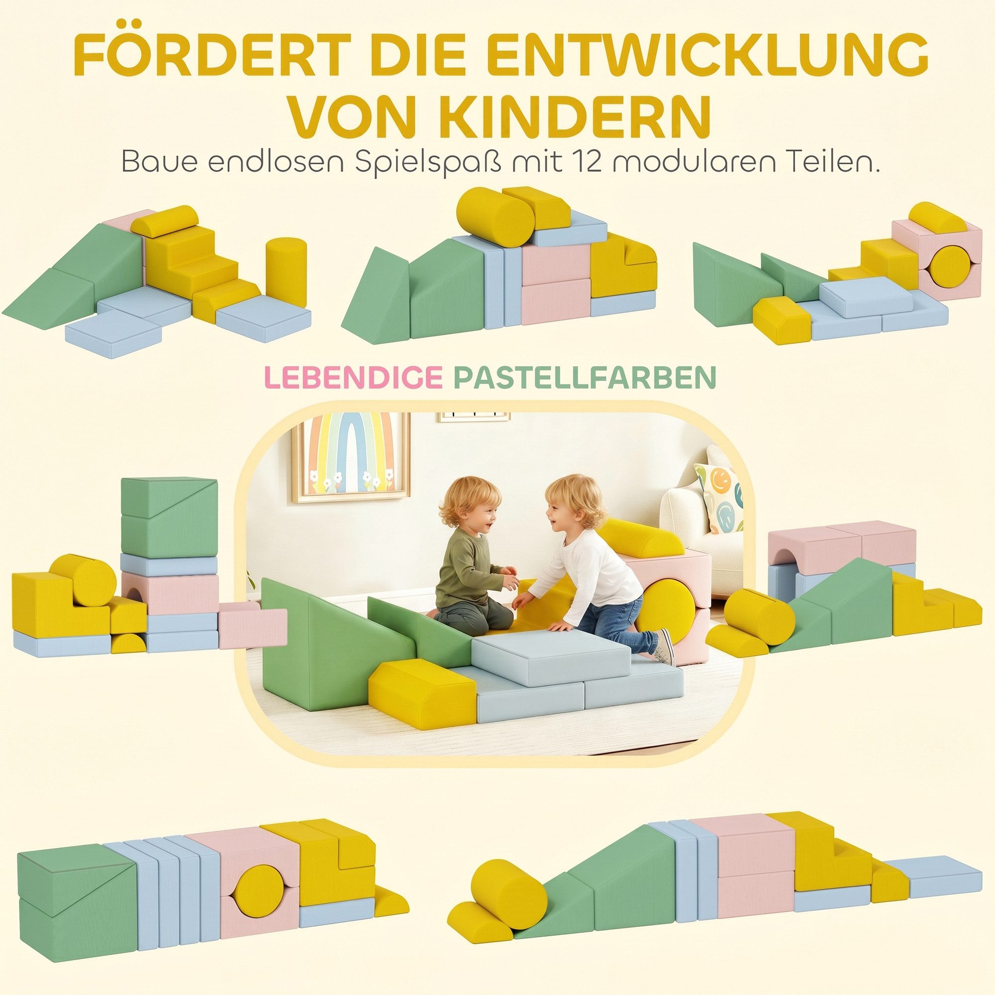 AIYAPLAY Softbausteine Kinder Bausteinset mit Cord-Optik Schaumstoff Spielbausteine, (Kletter- und Spielset, 12 St., Schaumstoffbausteine), Klettern Großbaustei – Bild 4 von 5