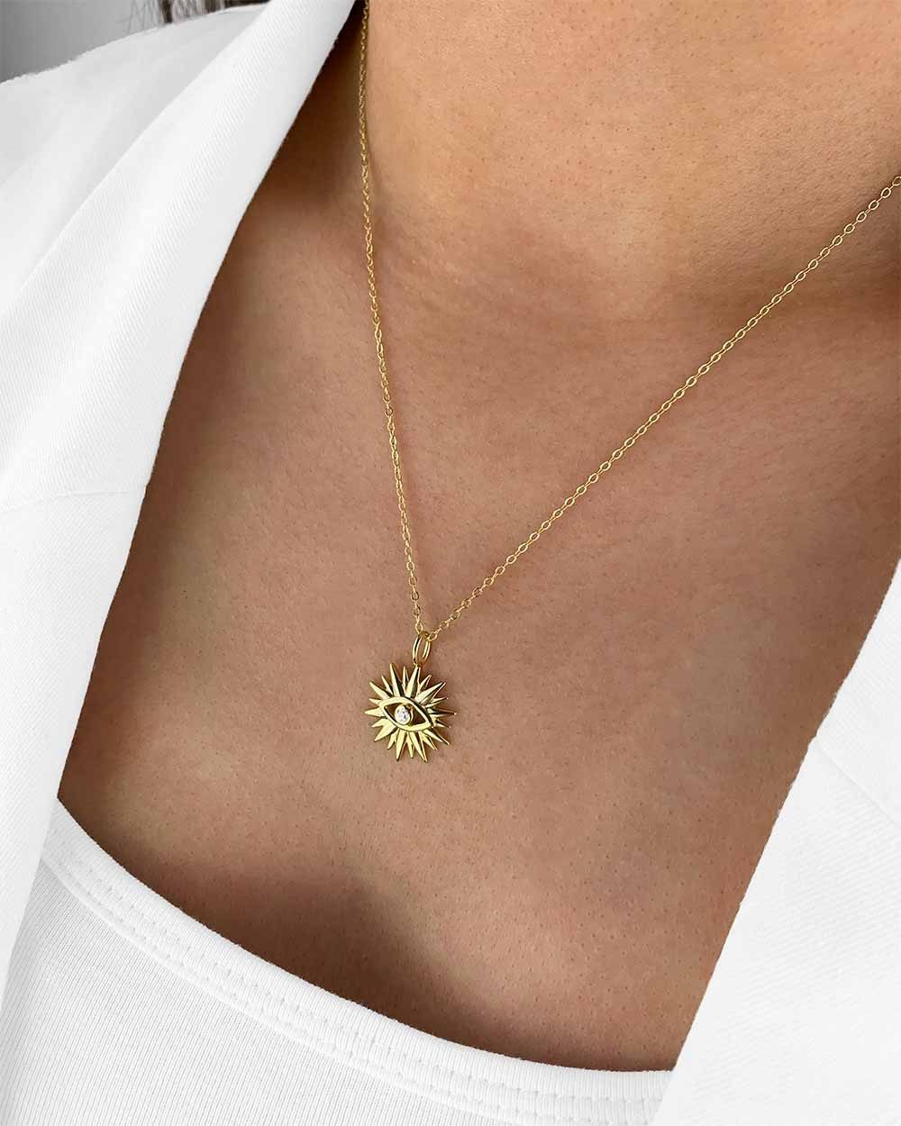 Kette mit Anhänger 'Sibella' Damen Halskette Silber 925 vergoldet Anhänger Auge Sonne