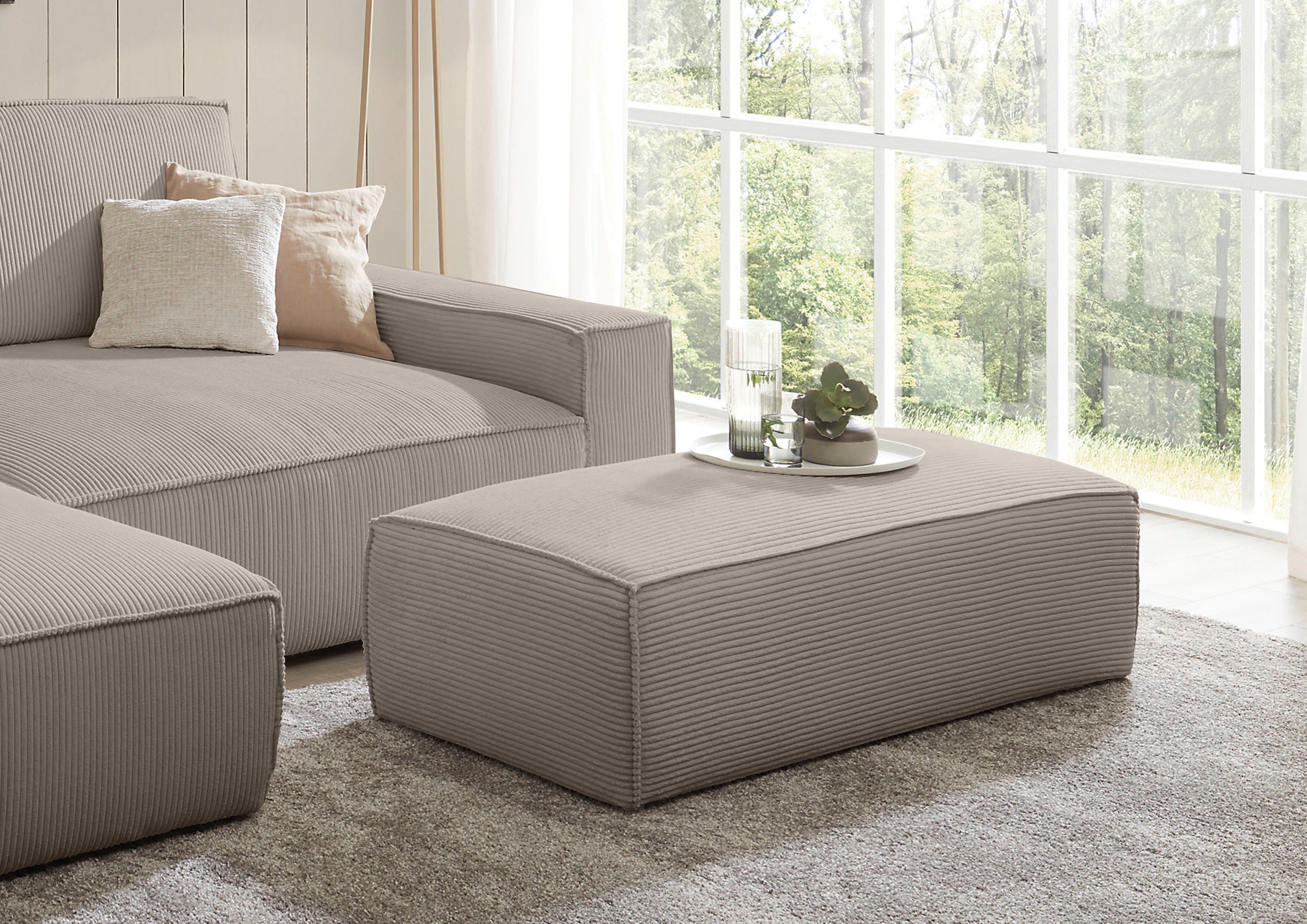 OTTO home Hocker NEU: SHERWOOD XXL, Polsterhocker, Cord, Webstoff, rechteckig, bequemer Sitzkomfort, 130/60/44 cm, Krokodilverbinder – Bild 2 von 4