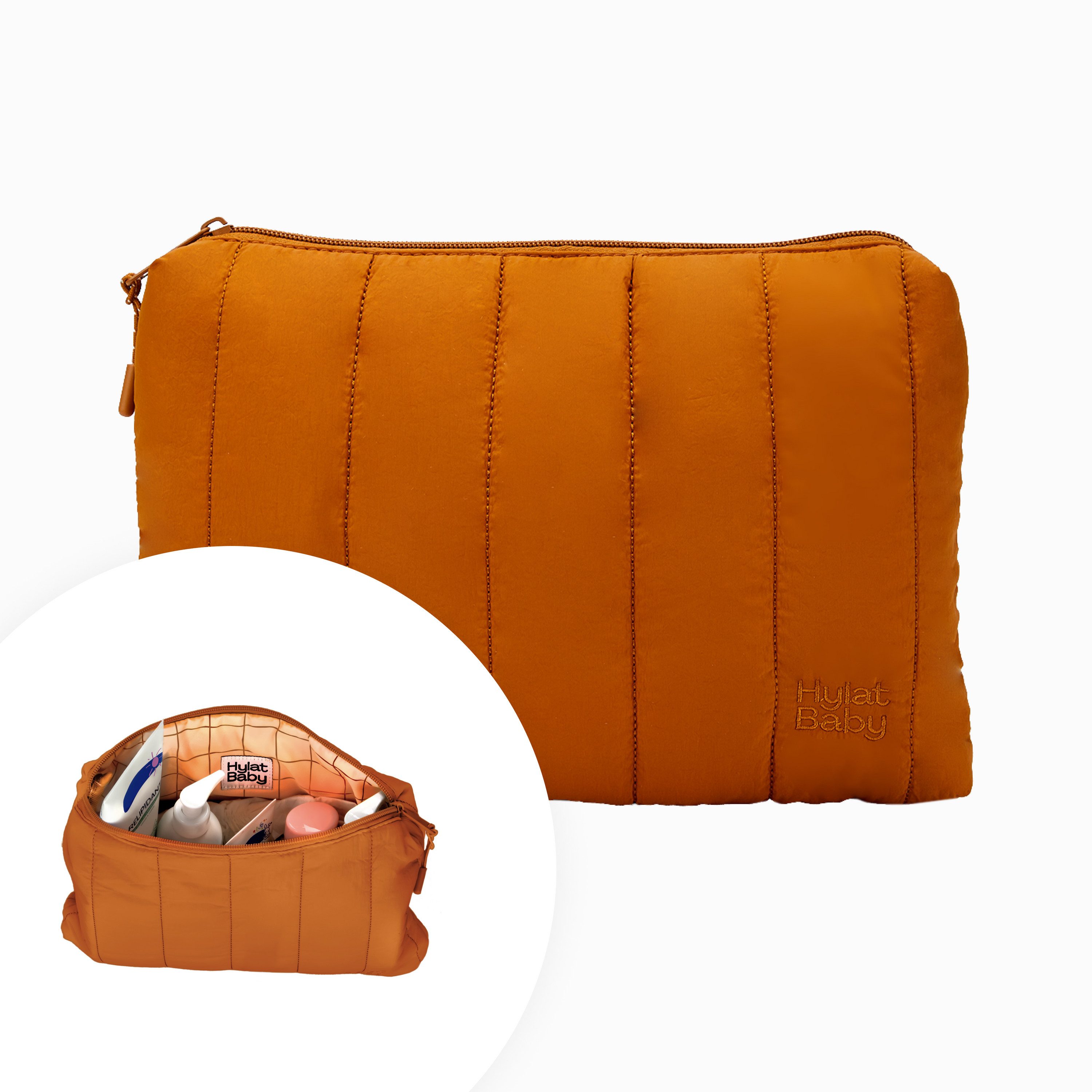 Hylat Baby Kulturbeutel Kosmetiktasche - vielseitiger Kulturbeutel-Organizer – Braun (1-tlg), Kosmetiktasche - stilvolle gesteppte Windeltasche - Braun
