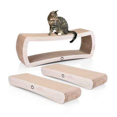 Canadian Cat Company Kratzpappe Set Wave & Galaxy - natur, (Qualitäts-Kratzbrett, 3-tlg., XL Kratzmöbel mit Katzenminze), Spar Set