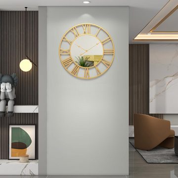 Jioson Wanduhr Spiegel Wanduhr 40cm Metall-Spiegel-Wanduhr, Retro Silent Wall Clock (Gold Wanduhren Modern Wohnzimmer mit Spiegel)