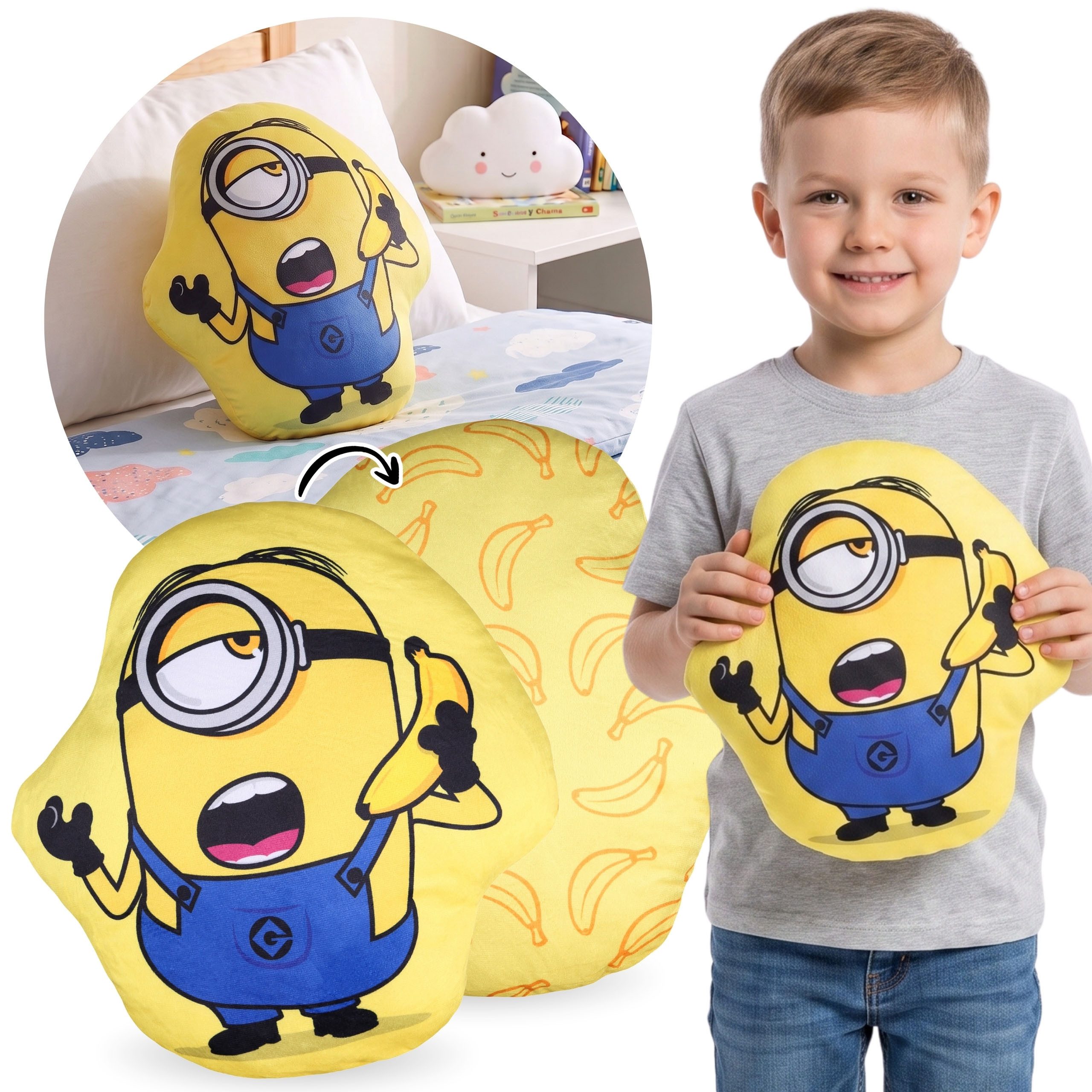 Sarcia.eu Dekokissen Minions WEICHES Dekokissen, VELOURS-Formkissen 31x34 cm