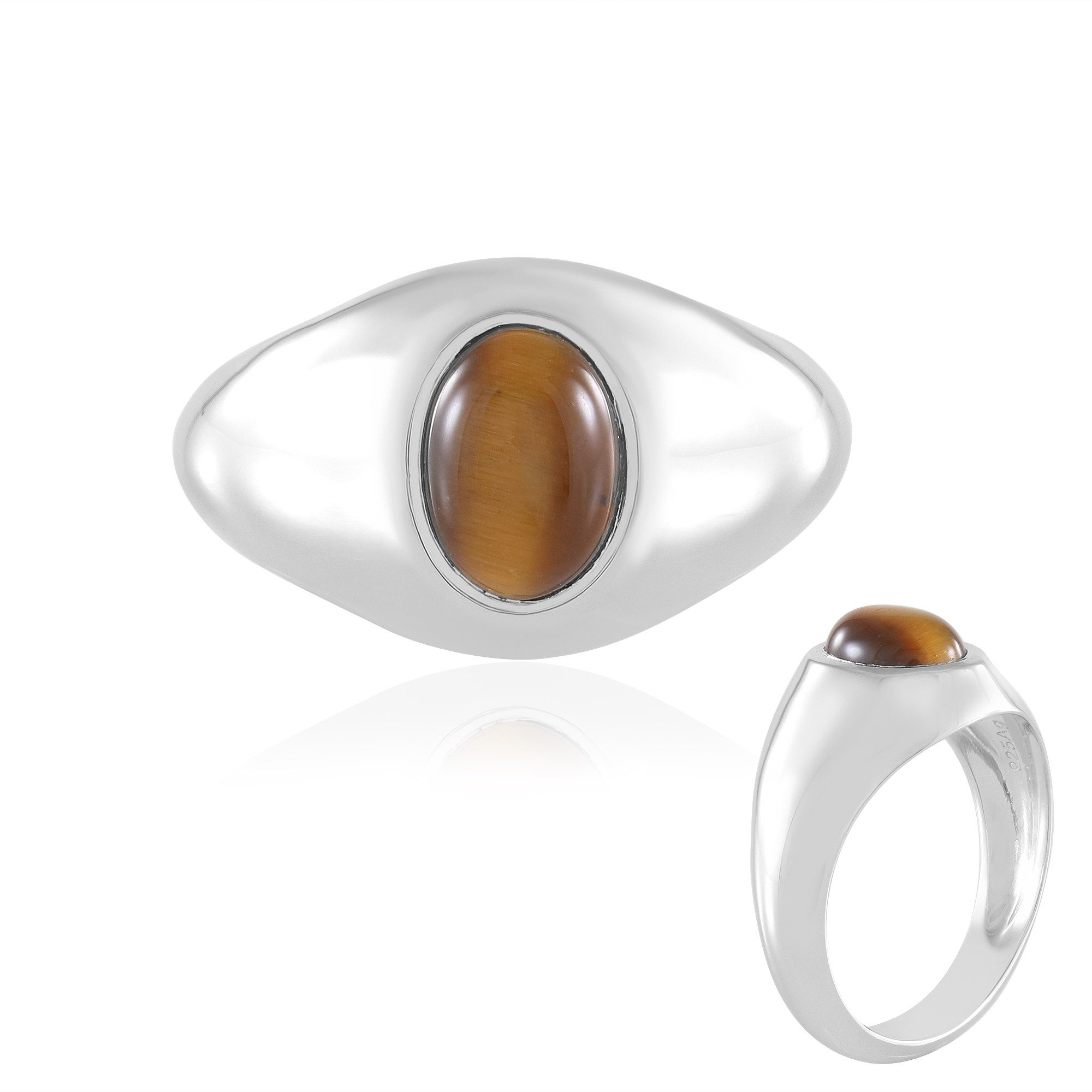Solitärring Cavill Ring Sterlingsilber rhodiniert, 1,359 ct Tigerauge braun oval