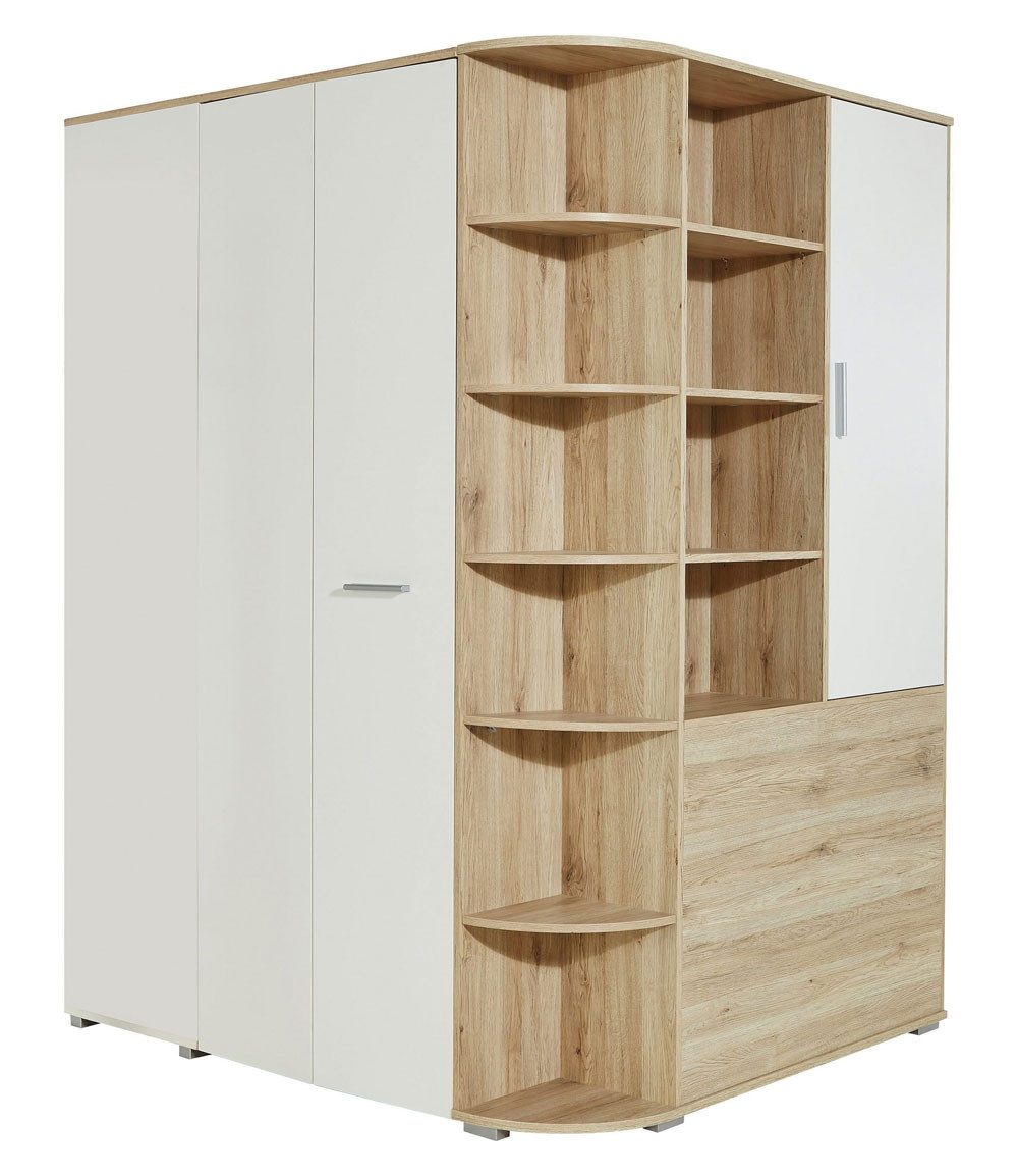 Wimex Eckschrank Joker (1 Tür, 6 Einlegeböden, 3 kleiderhaken, 1 Kleiderstange, 1-St., moderne Optik, begehbar, Griffe Alufarben) 124x148x198cm begehbar weiß Eiche Sanremo