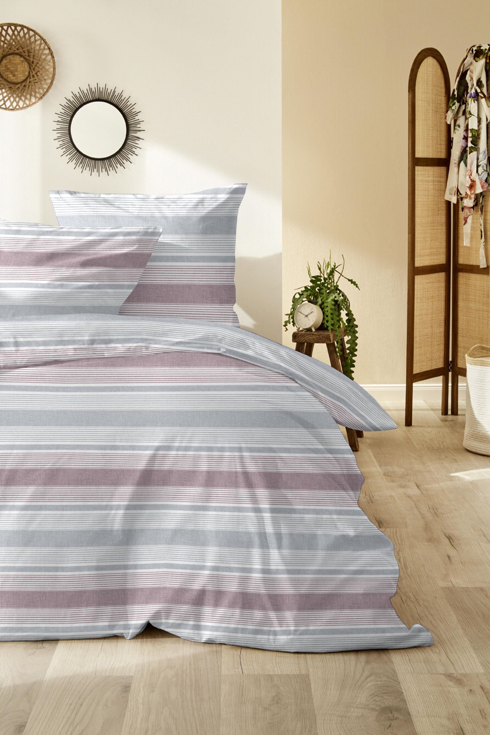 WESTMINSTER Bettwäsche Westminster Feinbiber Bettwäsche 135x200 Streifen silber lila 172154-8, Feinbiber, 2 teilig