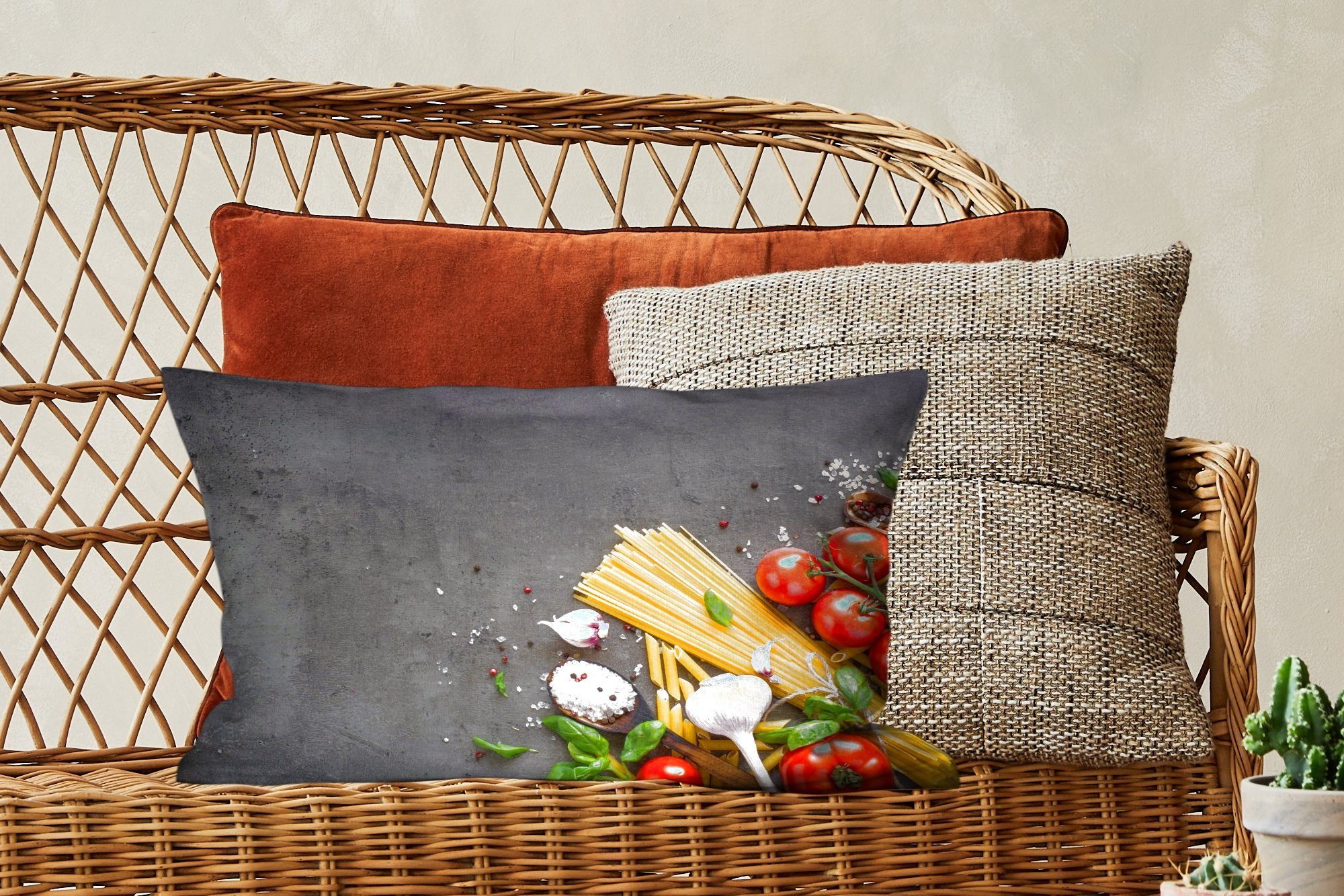 Schlafzimmer - Dekoration, Dekokissen - Tomate Nudeln - - mit Rustikal, Wohzimmer Zierkissen, Dekokissen Gewürze MuchoWow Füllung, Kräuter