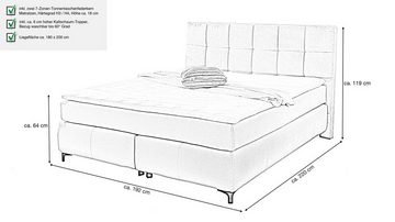 Massivart® Boxspringbett BEATRICE 180 x 200 cm / Feincord / beige, Härtegrad H3 / H4, inkl. Topper, Tonnentaschenfederkern Matratzen