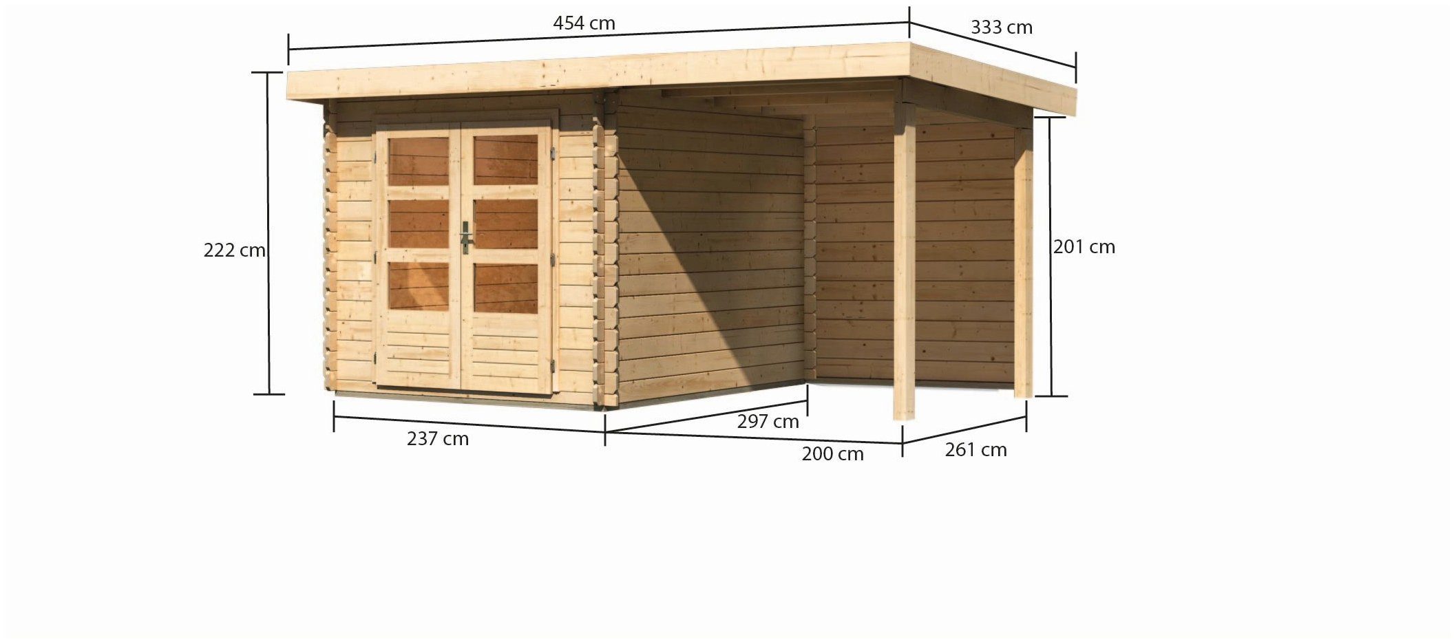 KONIFERA Gartenhaus Schloßsee 4, BxT: 255x333 (Set), mit cm, Anbaudach