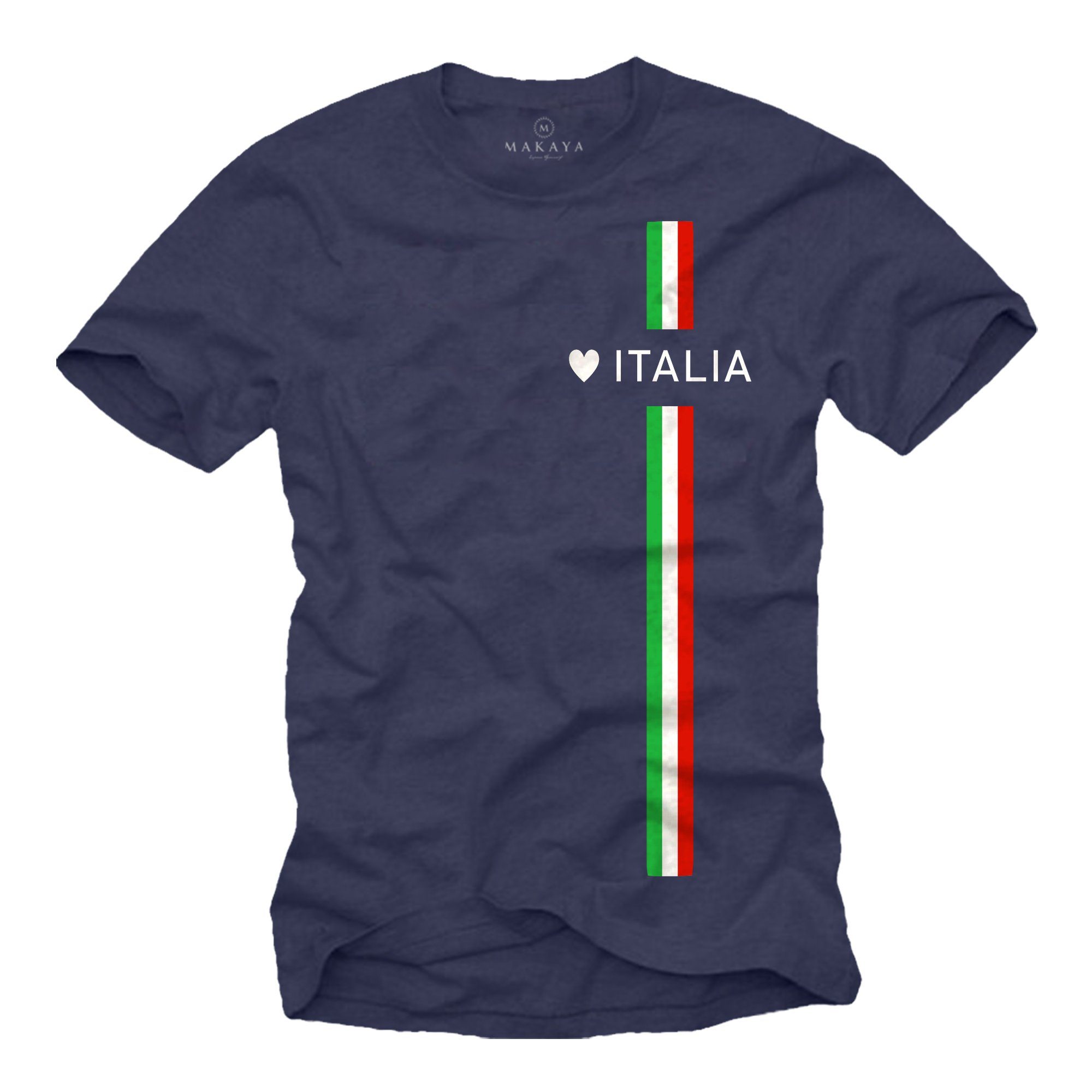 MAKAYA T-Shirt Herren Italia Herz Italienische Flagge Fahne Fußball Trikot Italien Jungs, Männer Blau
