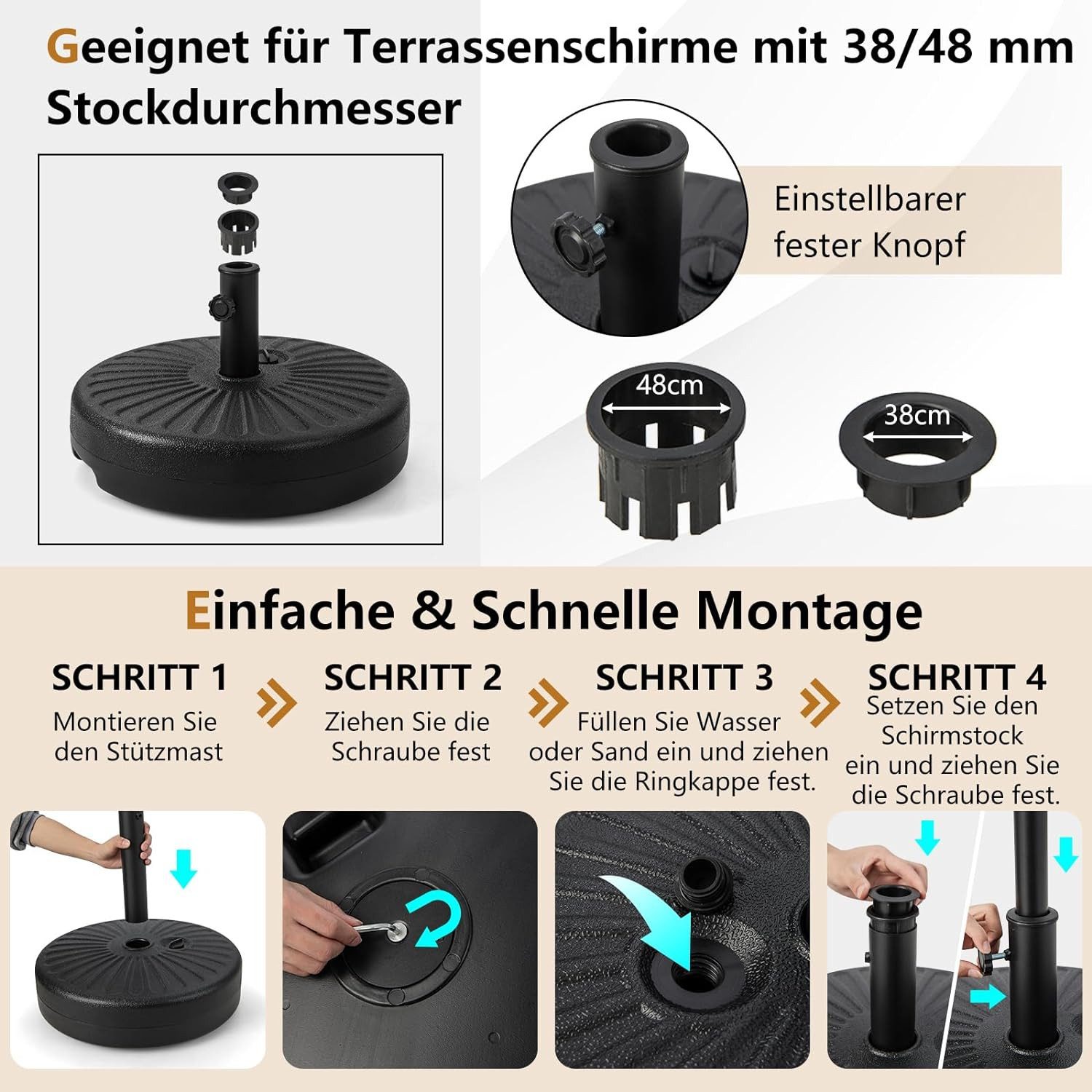 KOMFOTTEU Schirmständer Sonnenschirmständer, Φ50x12cm