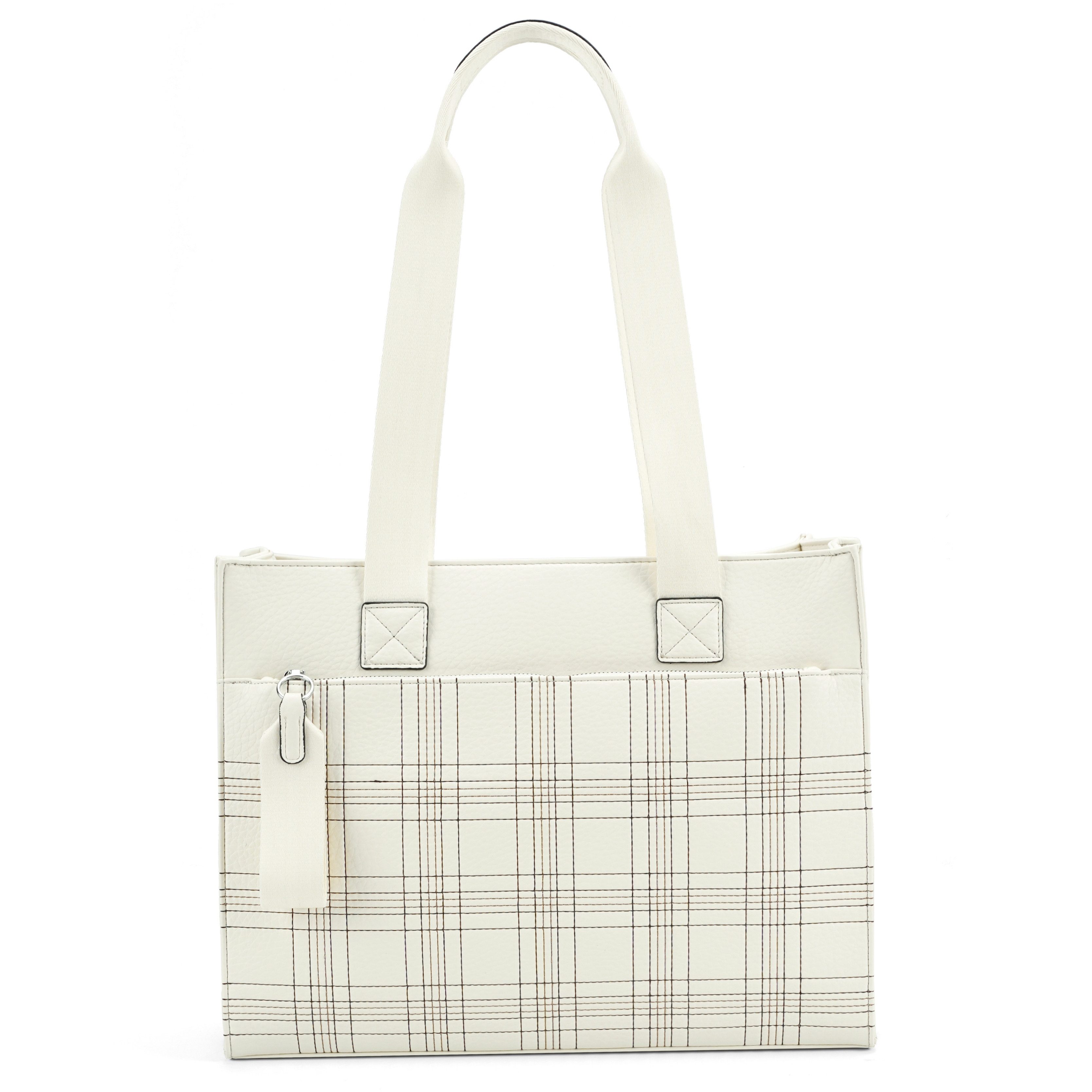 MIRROSI Shopper Damen Tasche Leder-Optik – große Schultertasche mit Karomuster, ca. 42 x 14 x 33 cm, Reißverschluss & langem Riemen