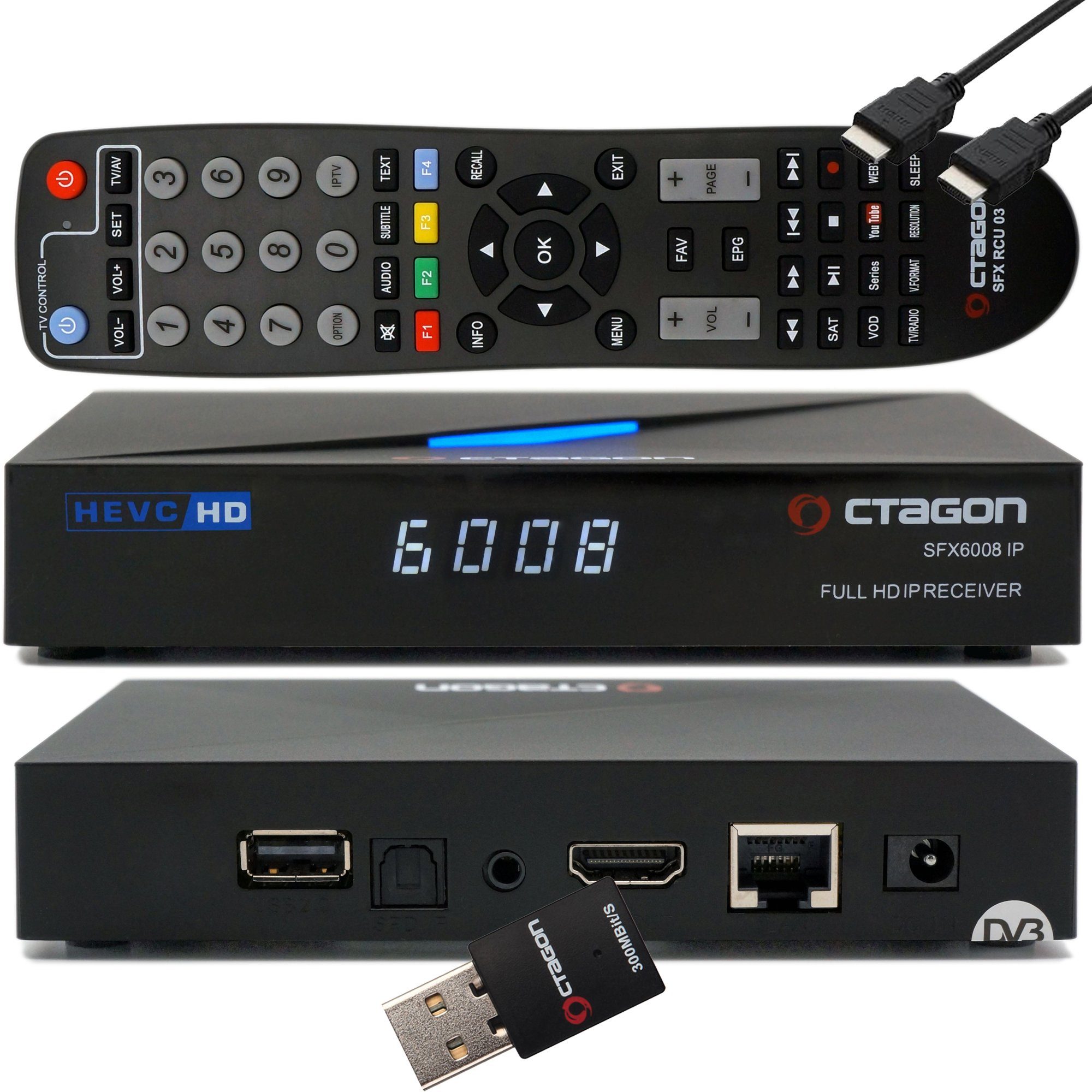 OCTAGON Streaming-Box SFX6008 IP - Linux Receiver mit Sat to IP Client + 300 WLAN Stick