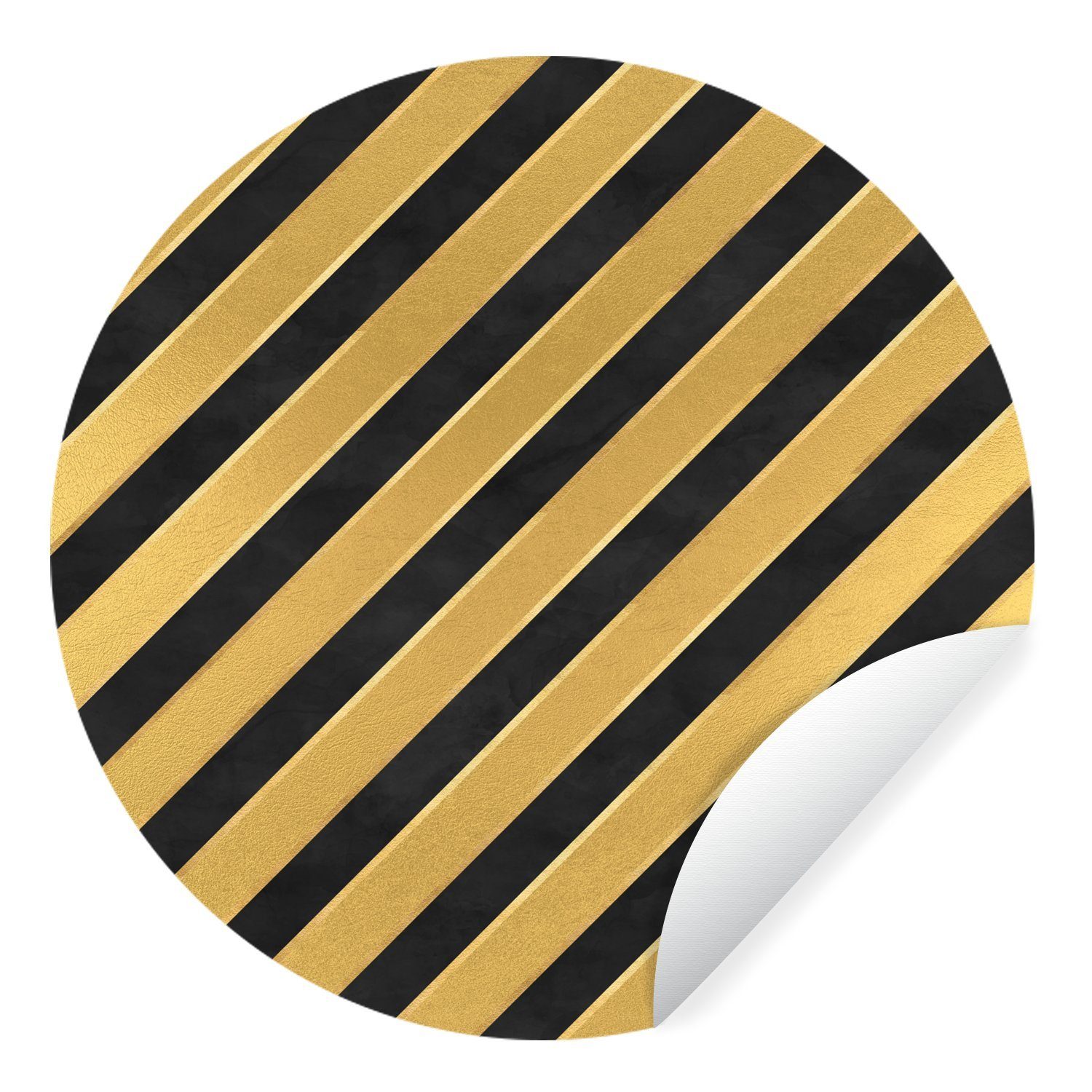 MuchoWow Wandsticker Muster - Streifen - Gold - Schwarz (1 St), Tapetenkreis für Kinderzimmer, Tapetenaufkleber, Rund, Wohnzimmer