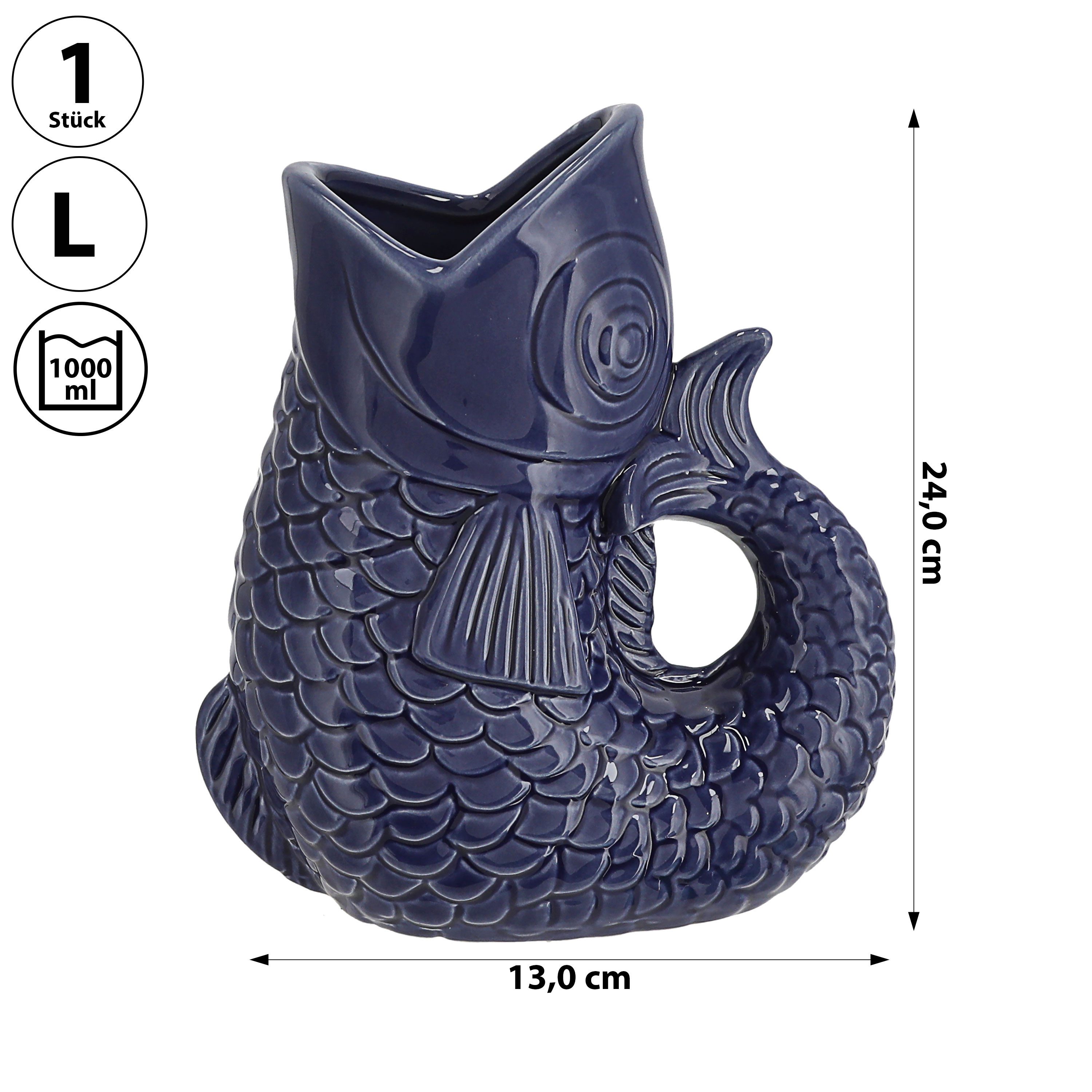 CEPEWA Dekovase Vase Fisch 'Blubb' 13x24x9cm Dolomit dunkelblau Blumenvase günstig online kaufen