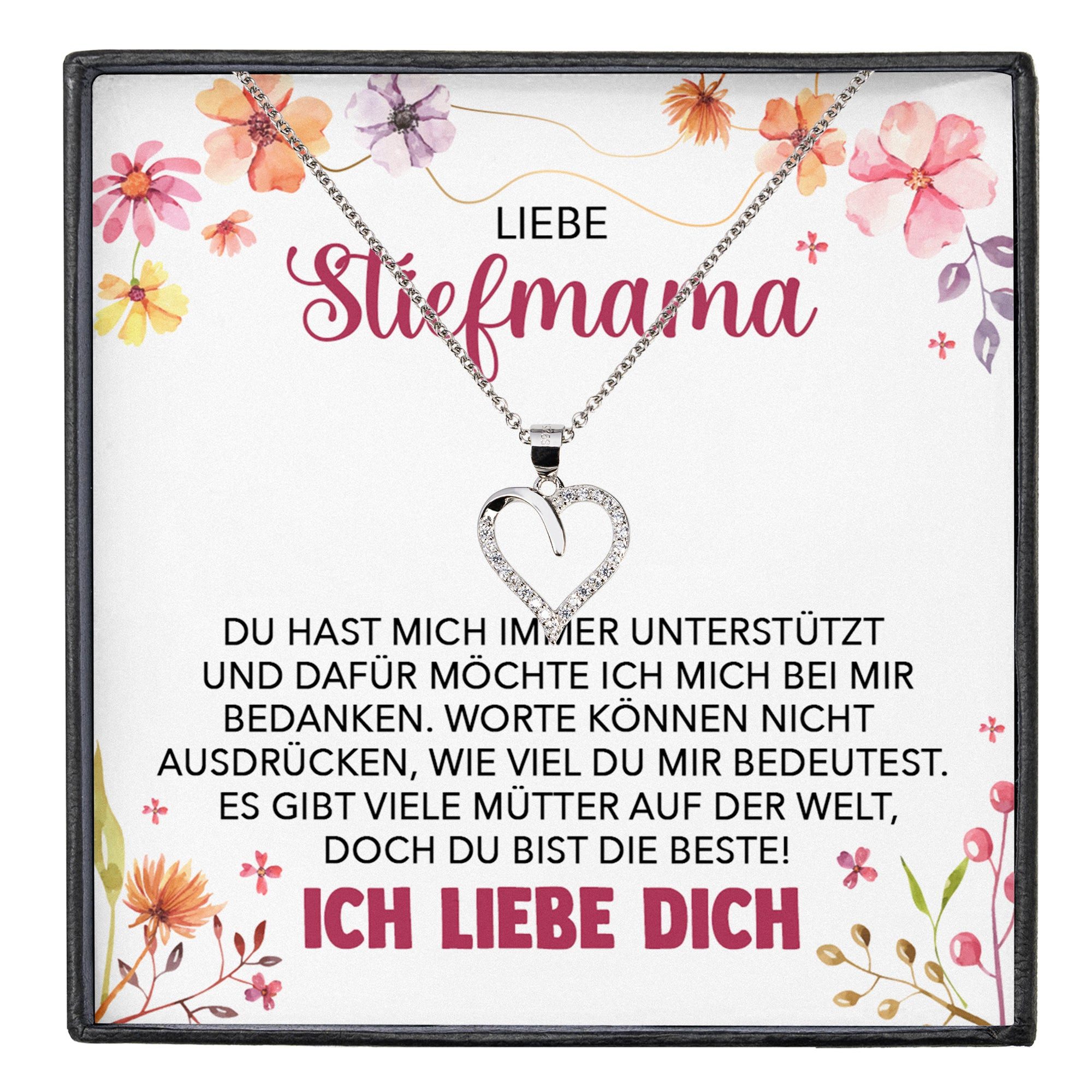 Schmuckset Stiefmama Geschenk Muttertag Bonus-Mama Herz Halskette Geburtstag