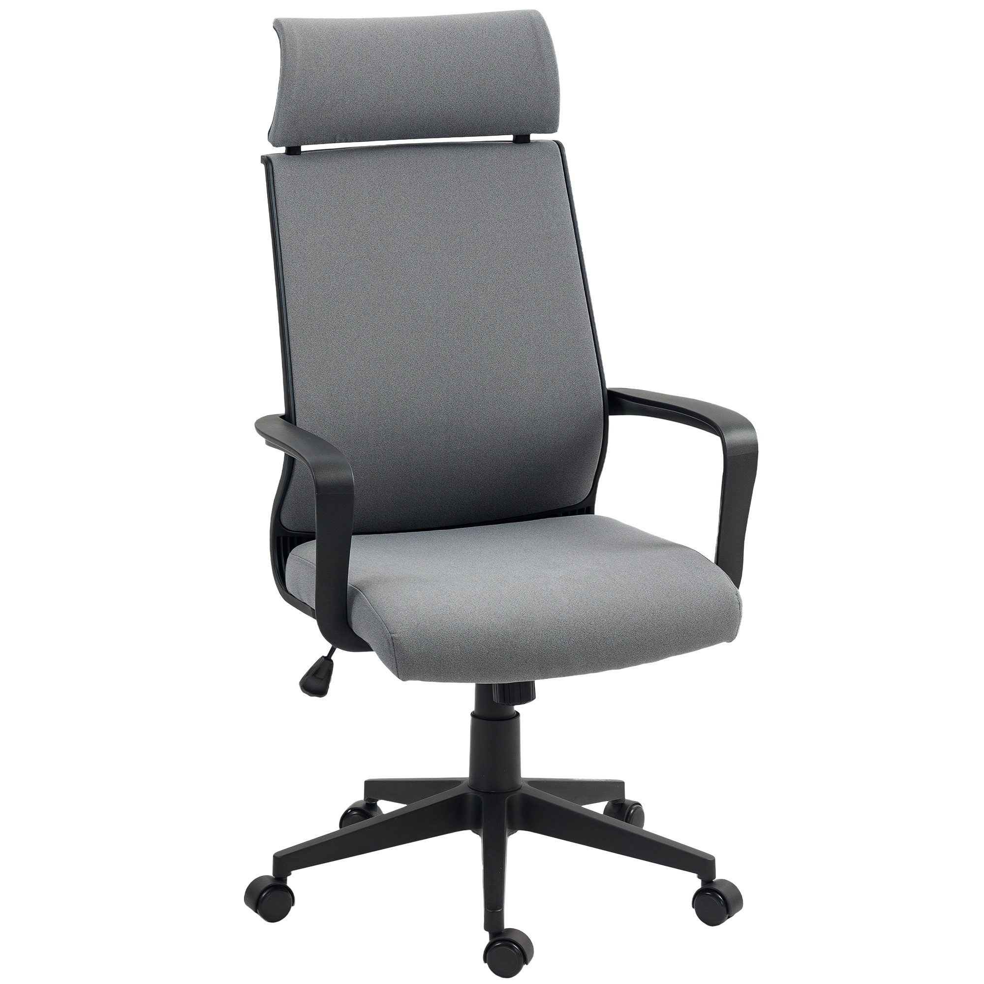 HOMCOM Bürostuhl Schreibtischstuhl mit weicher Kopfstütze, Räder, Armlehnen (höhenverstellbarer Drehstuhl mit Rückenlehne, 1 St), 69 x 60,5 x 109-117 cm, Dunkelgrau