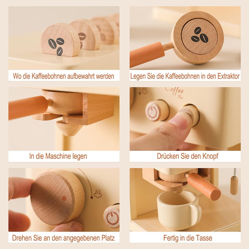 CLTYQ Kinder-Kaffeemaschine Kinderküche Kaffeemaschine Kinder Holz, Spielküche Zubehör, (10-tlg), Küchengeräte Kaffeeset Kinder Spielzeug,Rollenspiel Geschenk