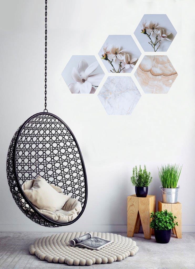 Levandeo® Wandbild, Hexagon Wandaufkleber je 32x28cm günstig online kaufen