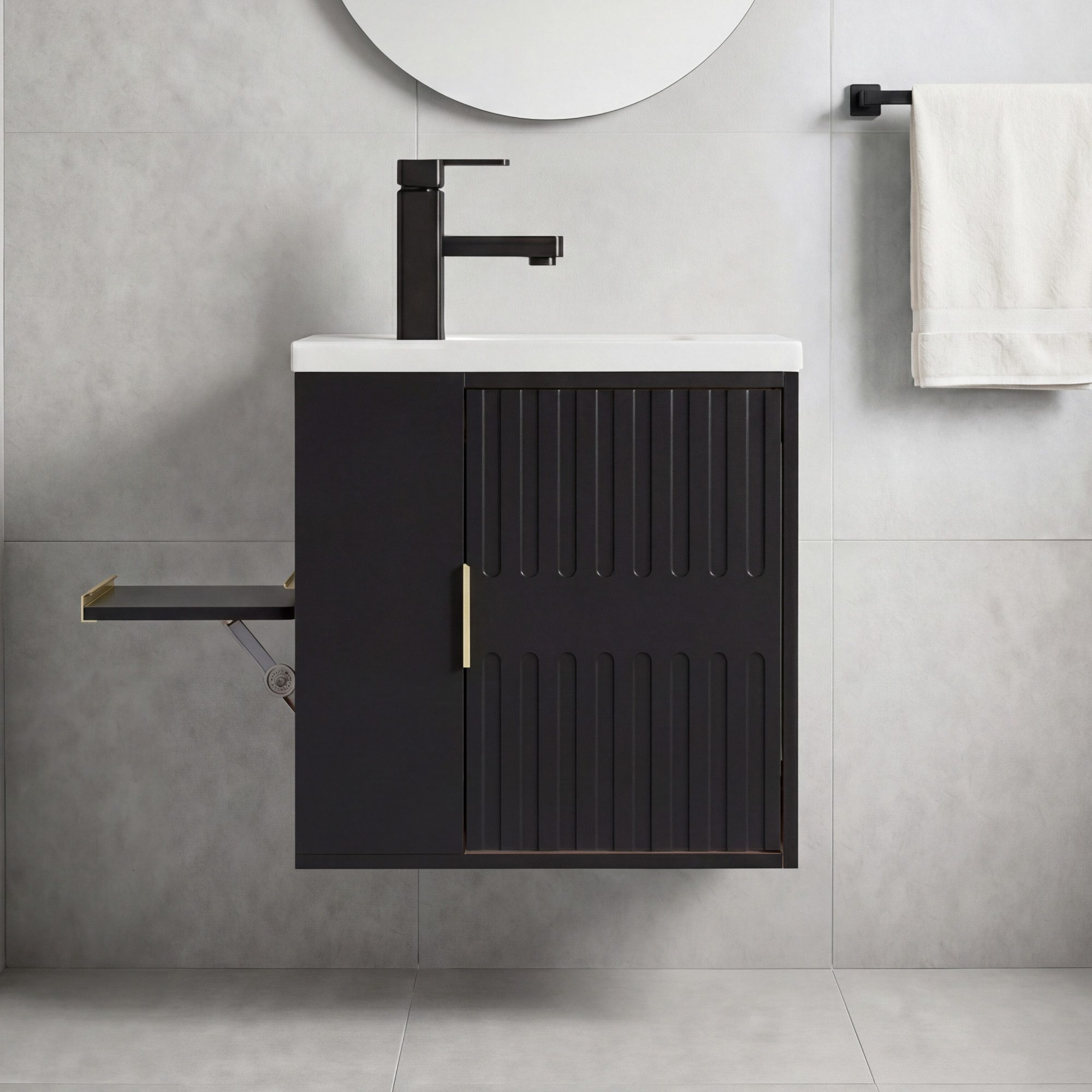 UEV Waschtisch Waschtisch mit Unterschrank (Waschtischunterschrank hängend, Waschplatz ausreichend Stauraum,Badmöbel Set für Badezimmer, Waschtisch mit Unterschrank Wasserhahn), Waschtisch mit Unterschrank hängend 50,5 cm