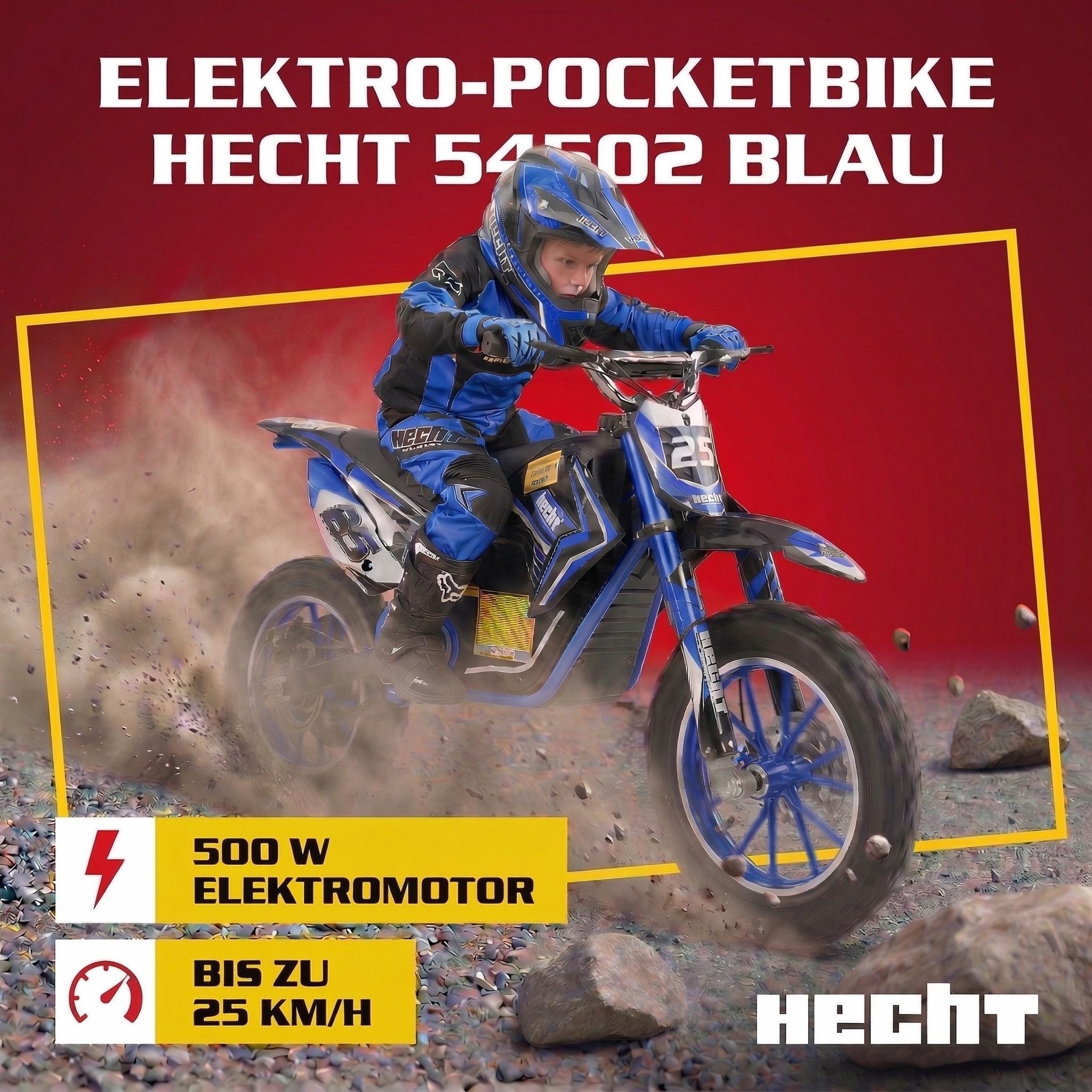 Hecht Elektro-Kindermotorrad Pocketbike 500W bis 25 km/h 36V 8Ah Akku, Belastbarkeit 75 kg, Scheibenbremsen