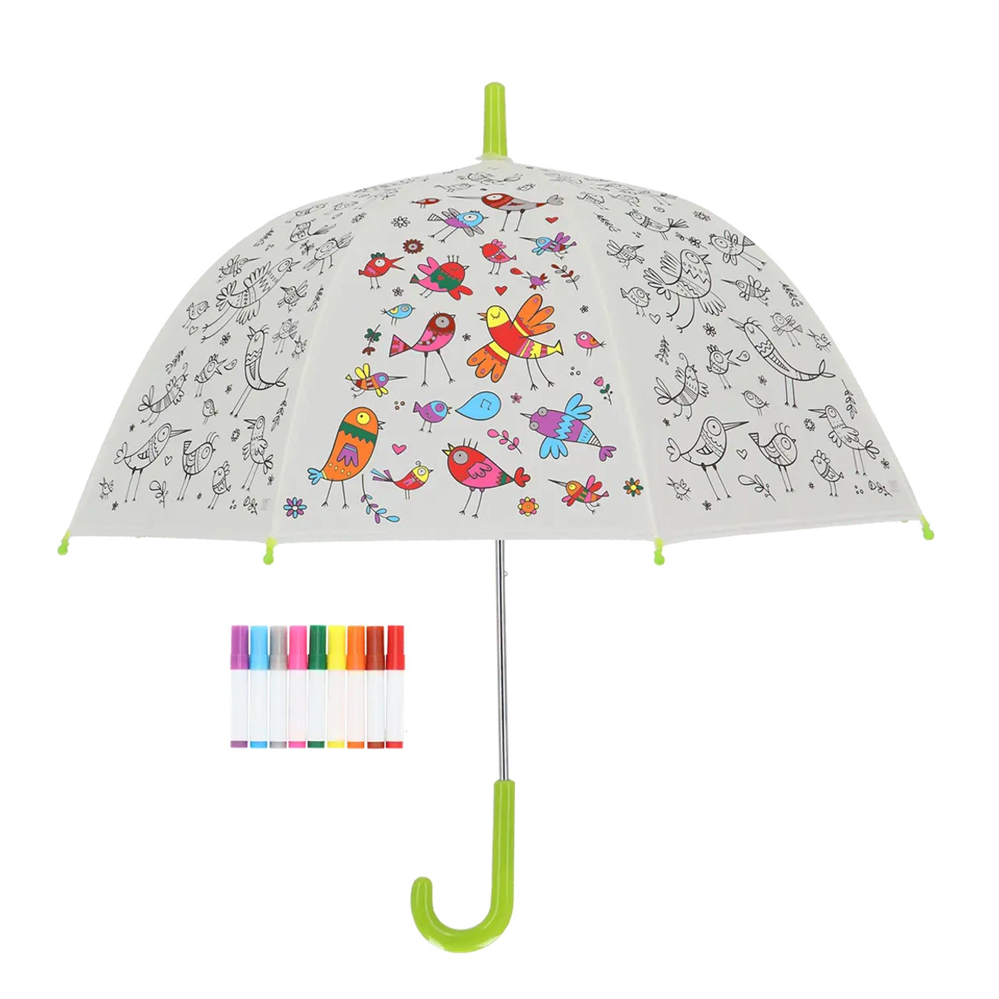 esschert design Stockregenschirm PIY Regenschirm Vögel zum Bemalen Kinder Regenschutz bunt