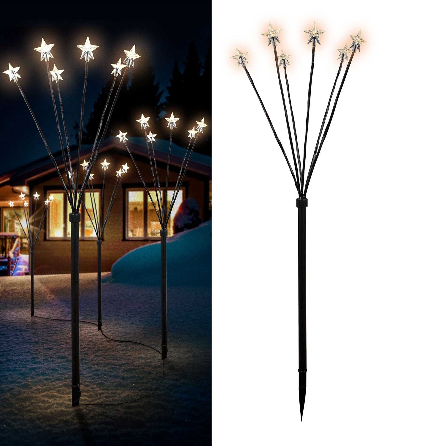 Mojawo Lichtervorhang mit Sternen 12'er LED-Gartenleuchtstäbe Batteriebetrieben Set 72