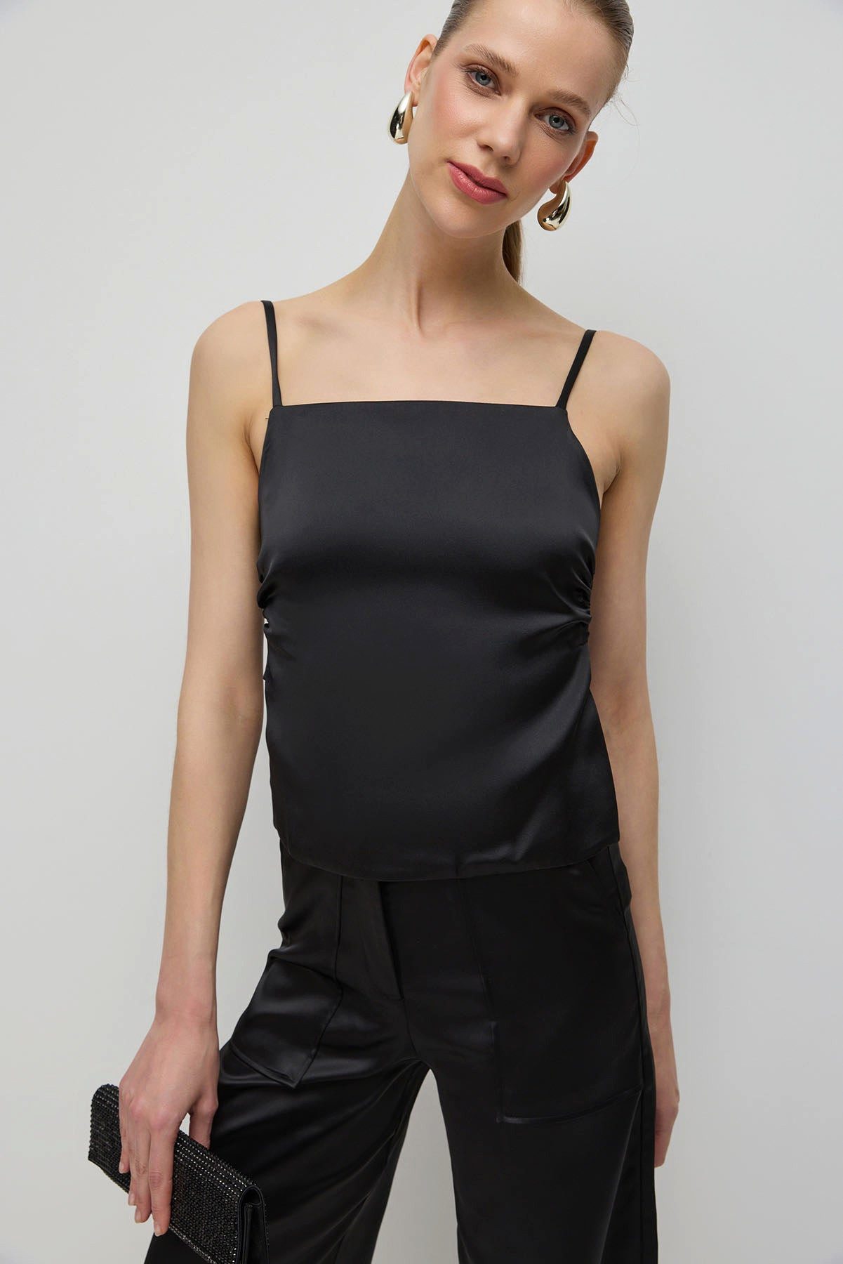 Bustier Rücken Schnür Satin Bluse