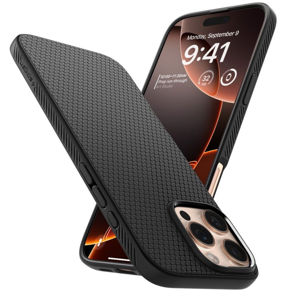 Spigen Handyhülle Liquid Air Schwarz Kompatibel mit iPhone 16 Pro 6,3, Mattes Design mit griffiger Struktur für sicheren Halt