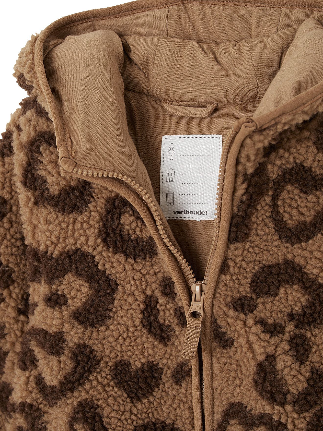 vertbaudet Blouson Mädchen Teddyfleece-Jacke mit Kapuze und Leopardenmuster