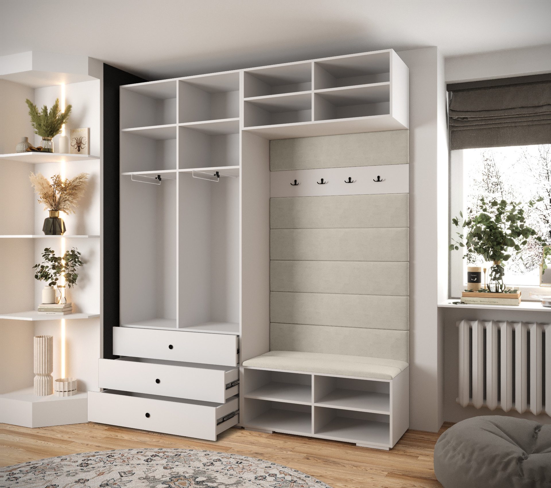 ABIKS MÖBEL Kompaktgarderobe INOVA 1 SATZ 12 Möbelset, Garderobe mit Kleiderstange und Regalen