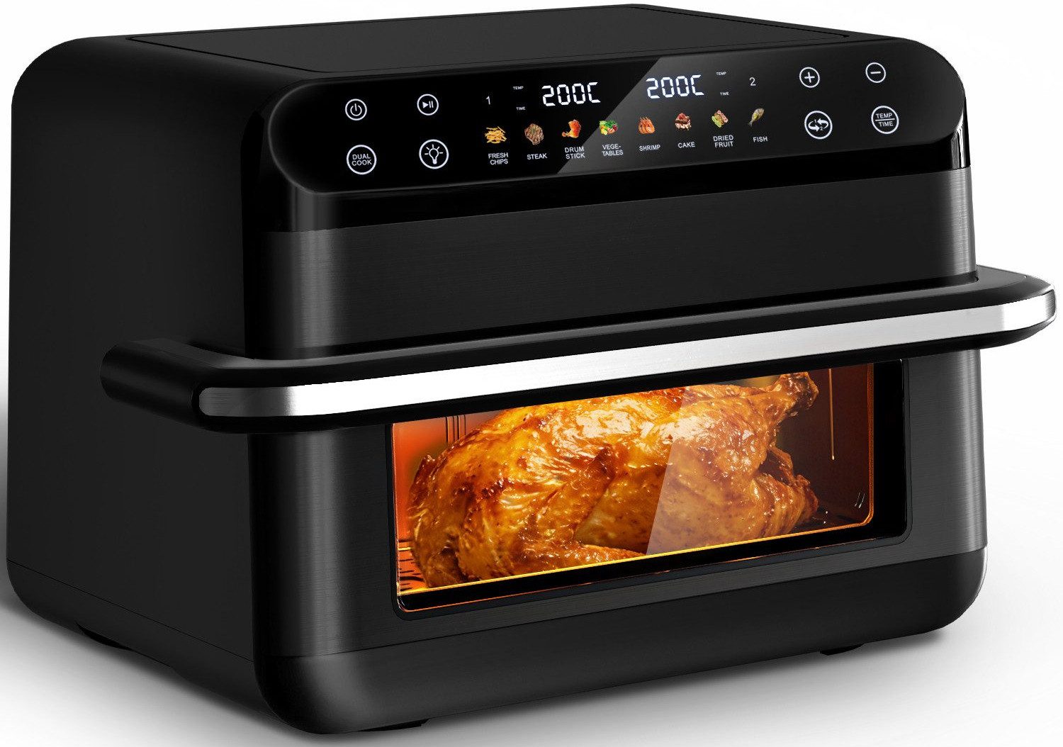 Fukstern Heißluftfritteuse Heißluftfritteuse XXL 10L – 2-Zonen Air Fryer mit Sichtfenster, Touchscreen & Metall-Innenraum, 2400 W, Herausnehmbare Trennwand, 8-in-1, separate Temperatur – Pizza
