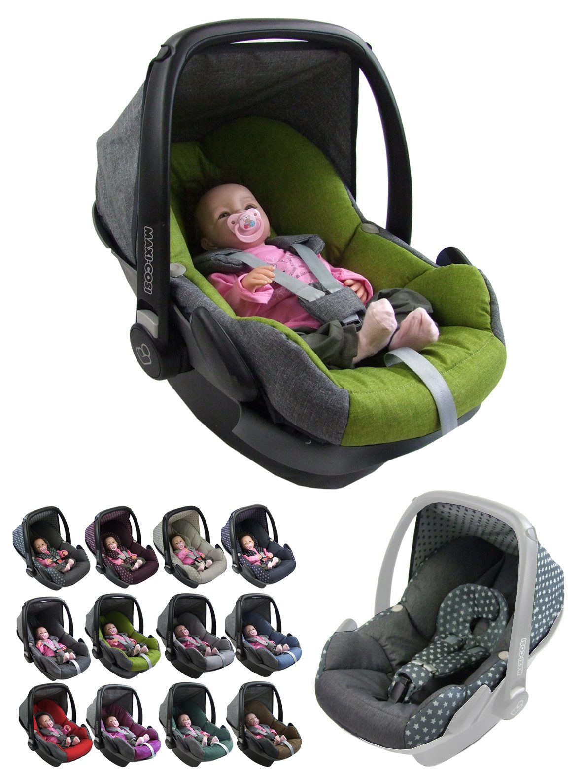 BambiniWelt by Rafael K. Babyschale Ersatzbezug kompatibel mit Maxi Cosi Pebble Babyschale 5-tlg, ab: 0+, bis: 14 Monate