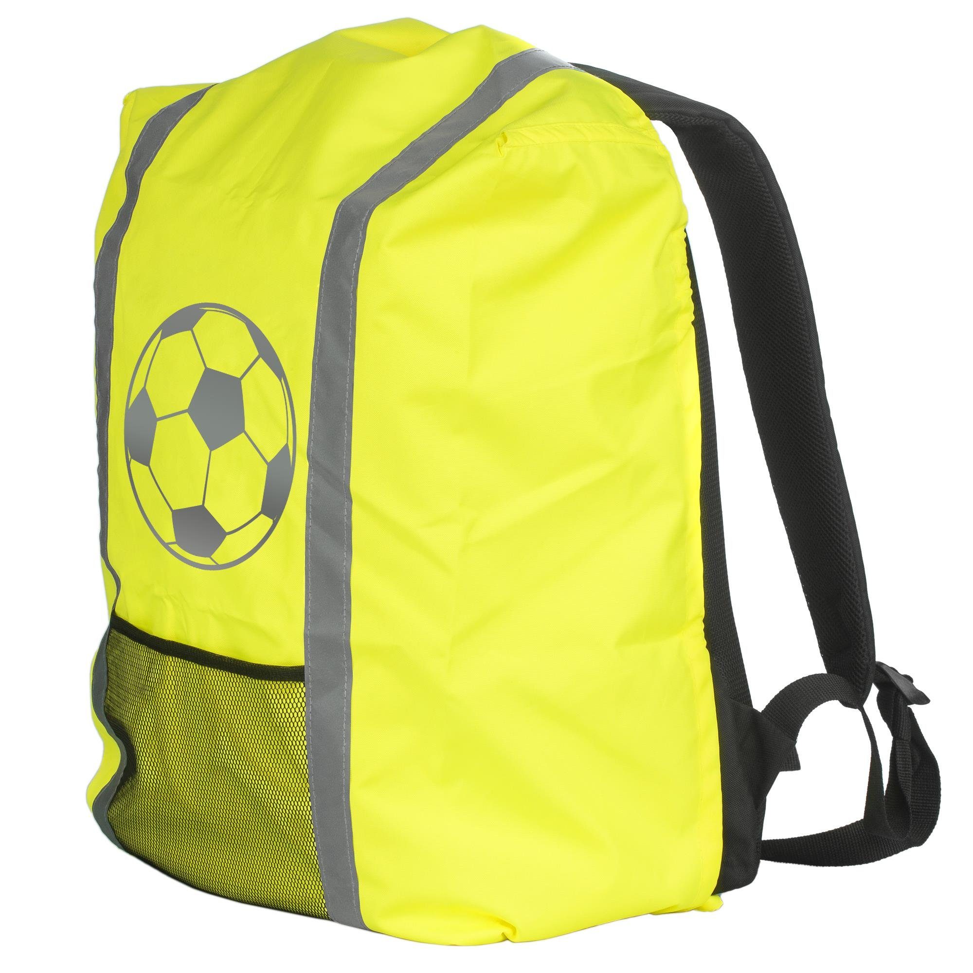 EAZY CASE Rucksack-Regenschutz Reflektor-Überzug Schutzhülle Fußball,  Regenschutzhülle Tasche Reflektorstreifen Regenhülle Fußball Gelb