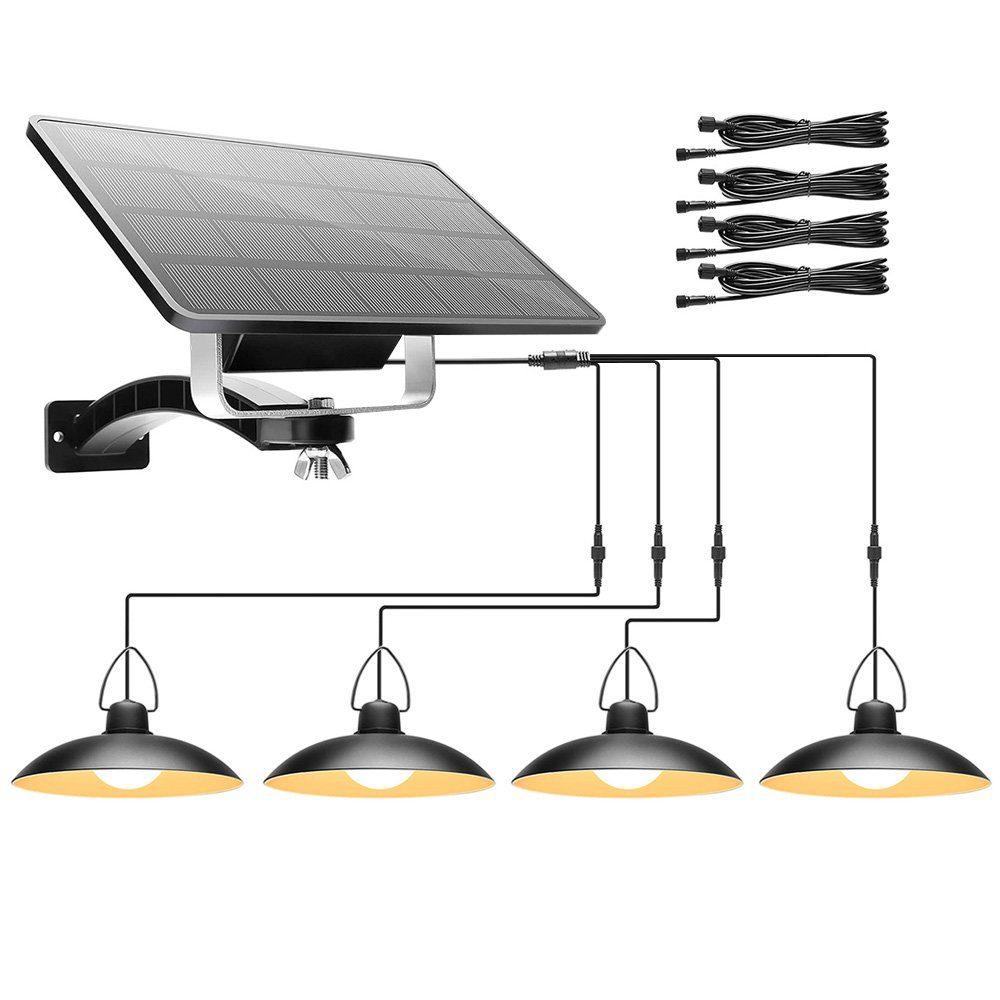 Rosnek Außen-Deckenleuchte 1/2/3/4 Kopf, Solar-Pendelleuchten, für Shop Hof Garage Veranda, 1 Solarmodul mit 4 Lampen, LED-Schuppen-Leuchten, IP65 wasserdicht