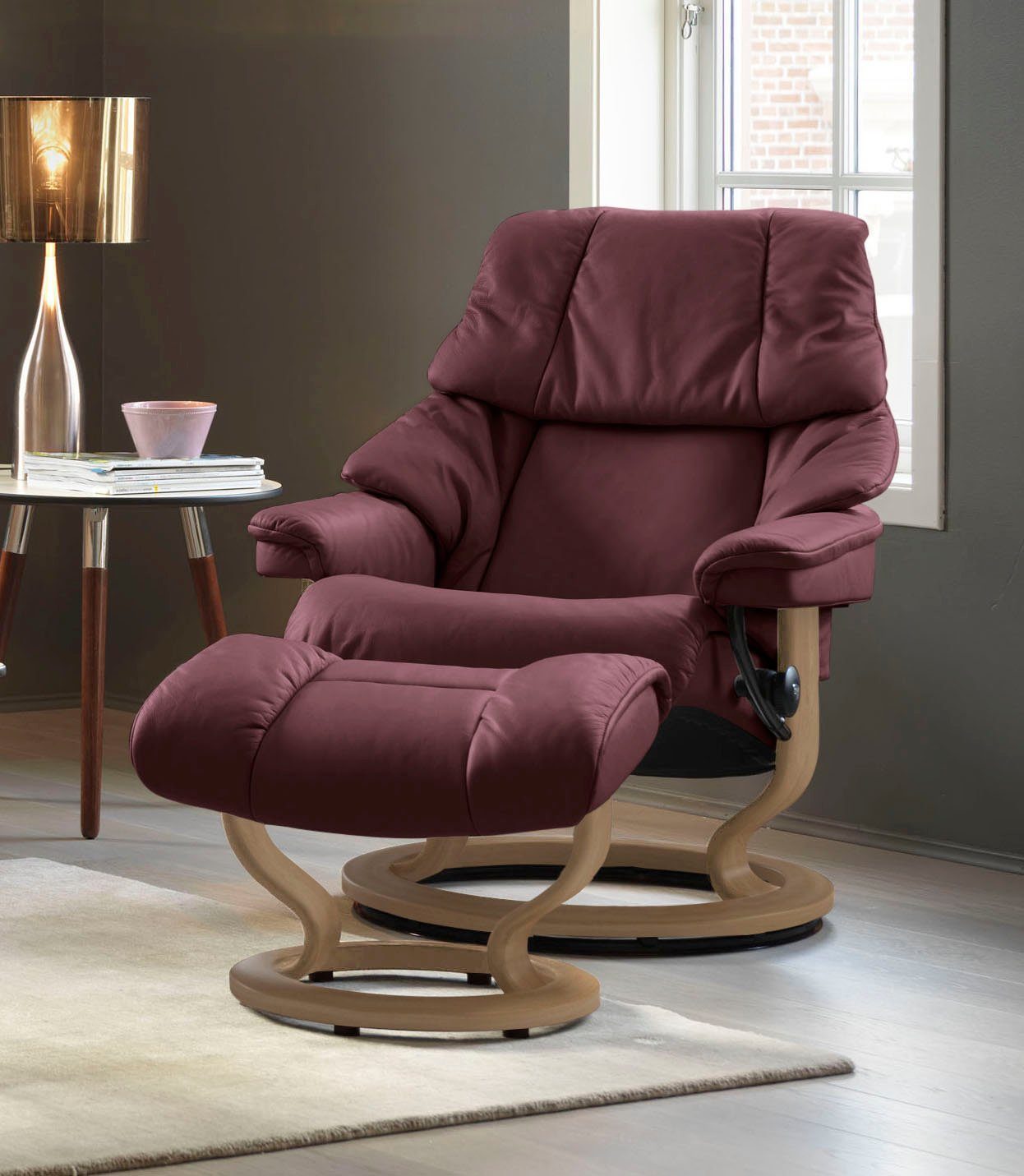 Stressless® Relaxsessel Reno (Set, Relaxsessel mit Hocker), mit Hocker, mit Classic Base, Größe S, M & L, Gestell Eiche