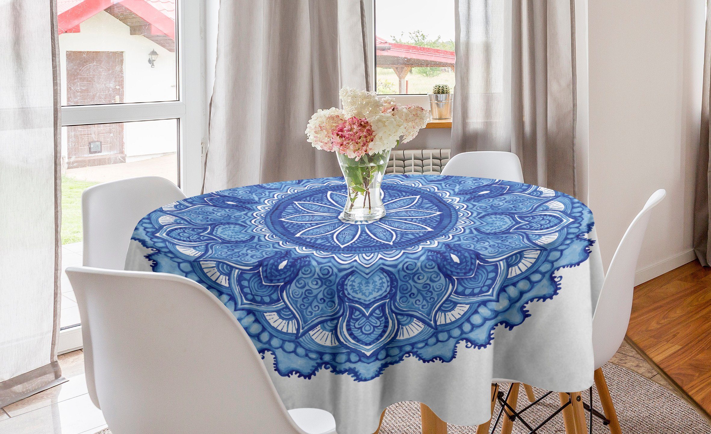 Abakuhaus Tischdecke Kreis Tischdecke Abdeckung für Esszimmer Küche Dekoration, Mandala monochromatische Medaillon