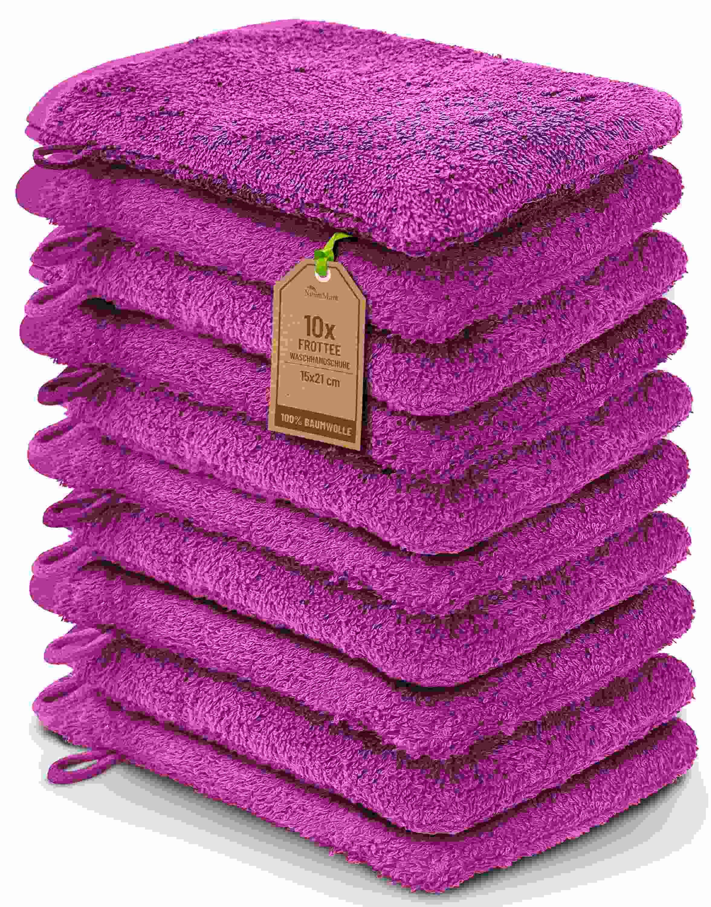NatureMark Waschhandschuh 10er-Set Frottier Waschhandschuhe, 100% Baumwolle (10-St), Premium Frottier Waschhandschuhe, 15x21cm, Pink