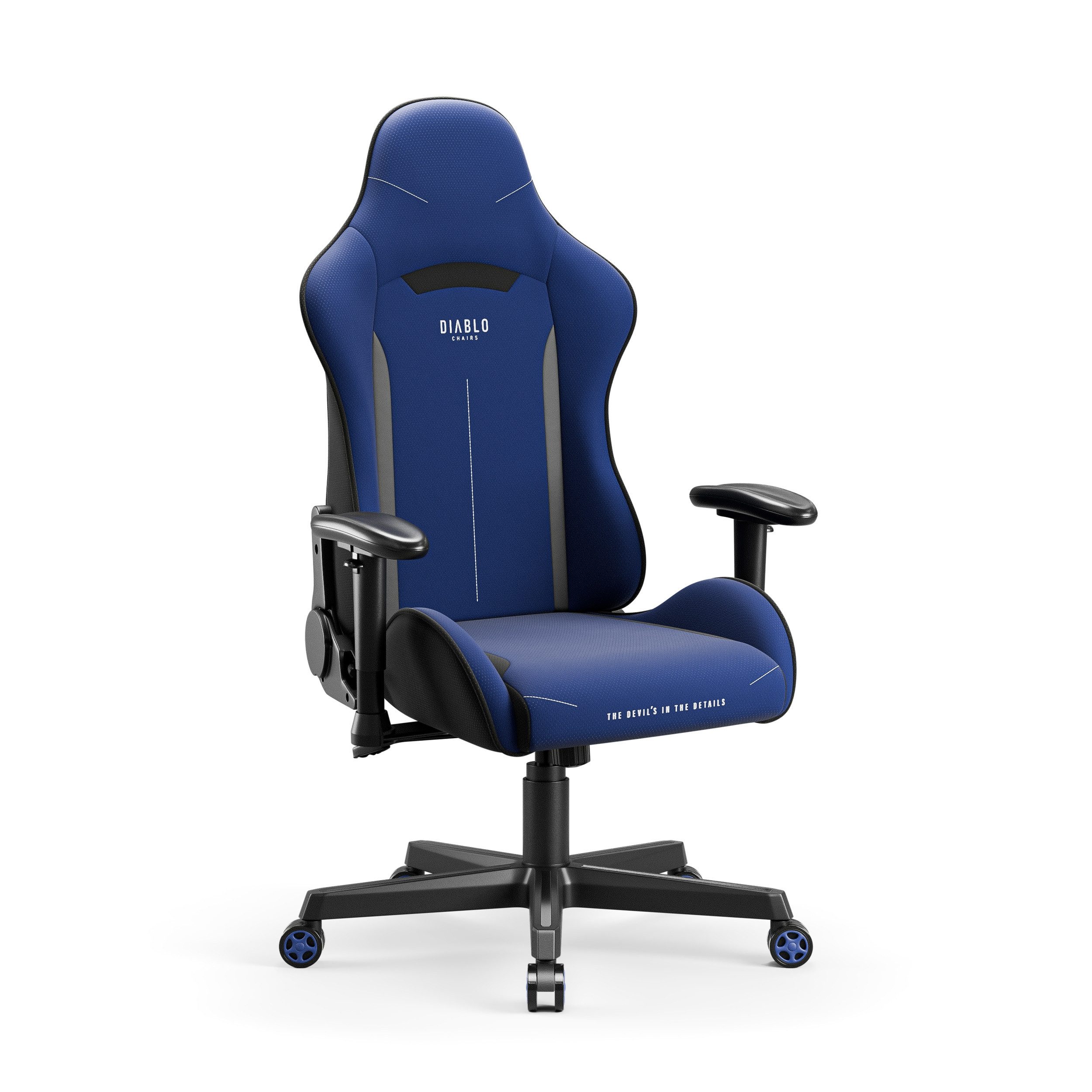DIABLO CHAIRS Gaming-Stuhl X-Starter Stoff ergonomisch TiltTech Armlehnen Kopfstütze (TiltTech Butterfly, SoftTouch Stoff, 2D-Armlehnen, Gummiräder bodenschonend), Lendenkissen SoftTouch Wippfunktion Metallbasis 136kg