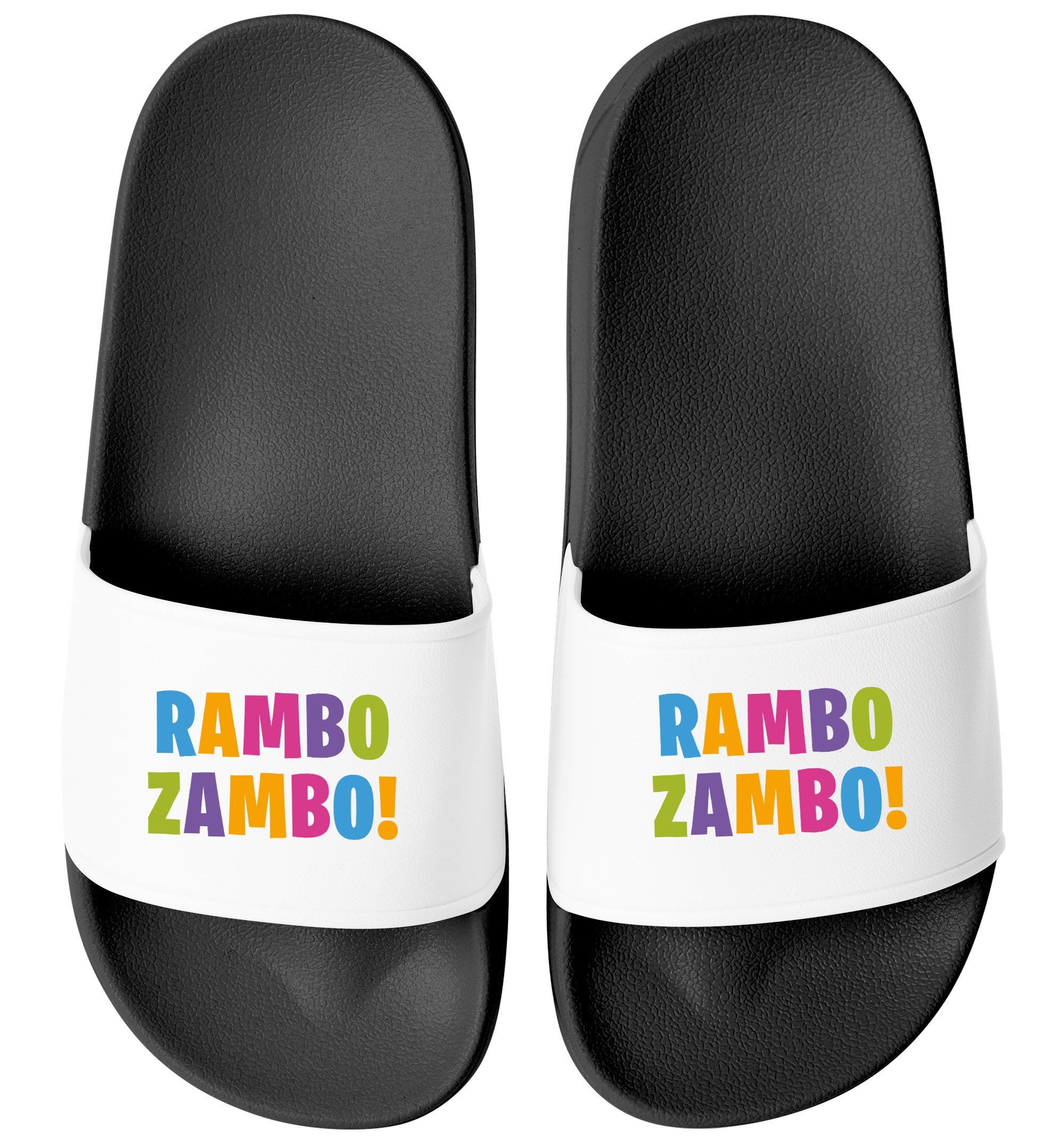 Badeschlappen Spruch lustig Rambo Zambo Party Gadget Badelatschen Badesandale